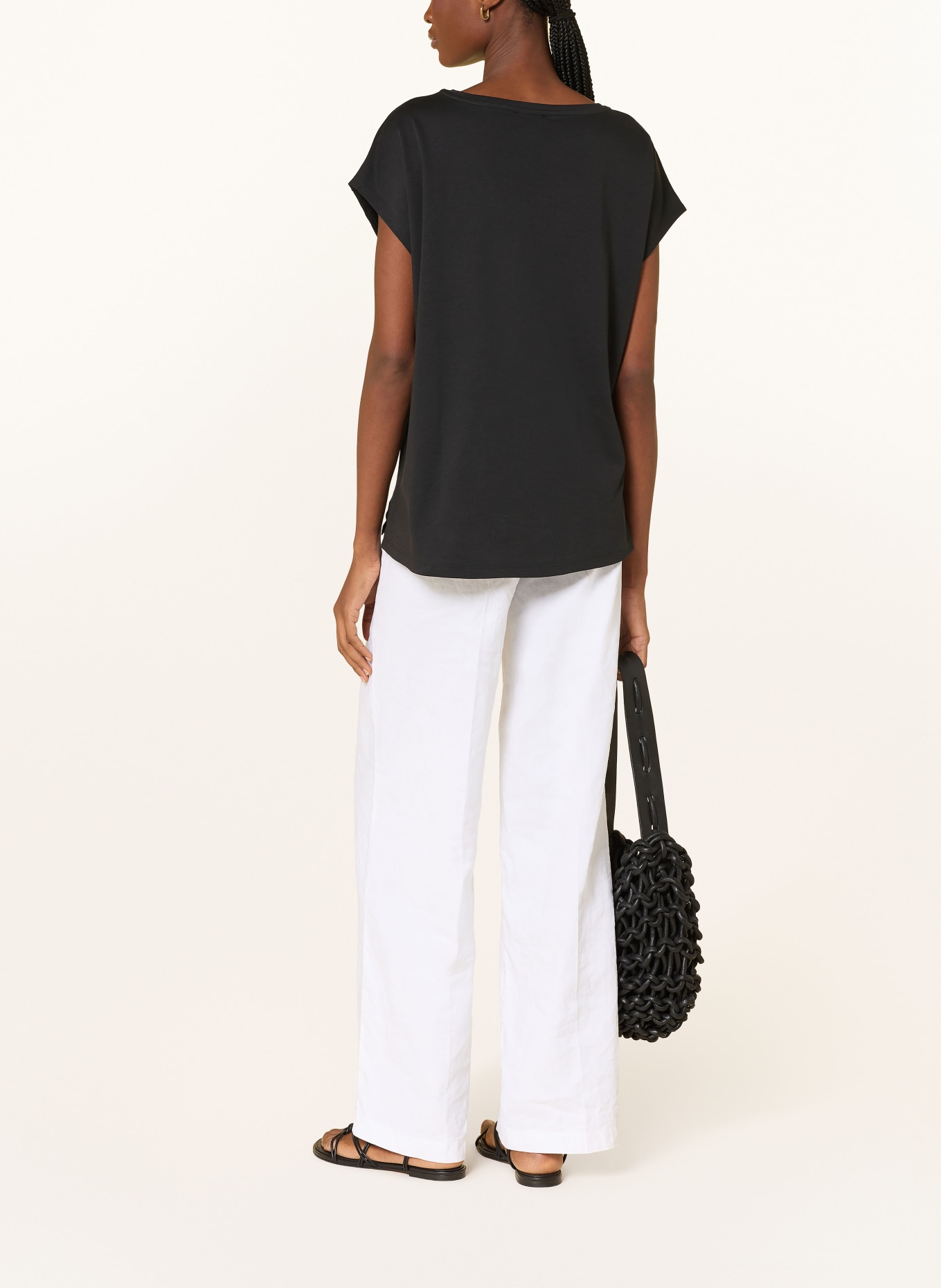 darling harbour T-shirt van gemengd materiaal met linnen: BLACK