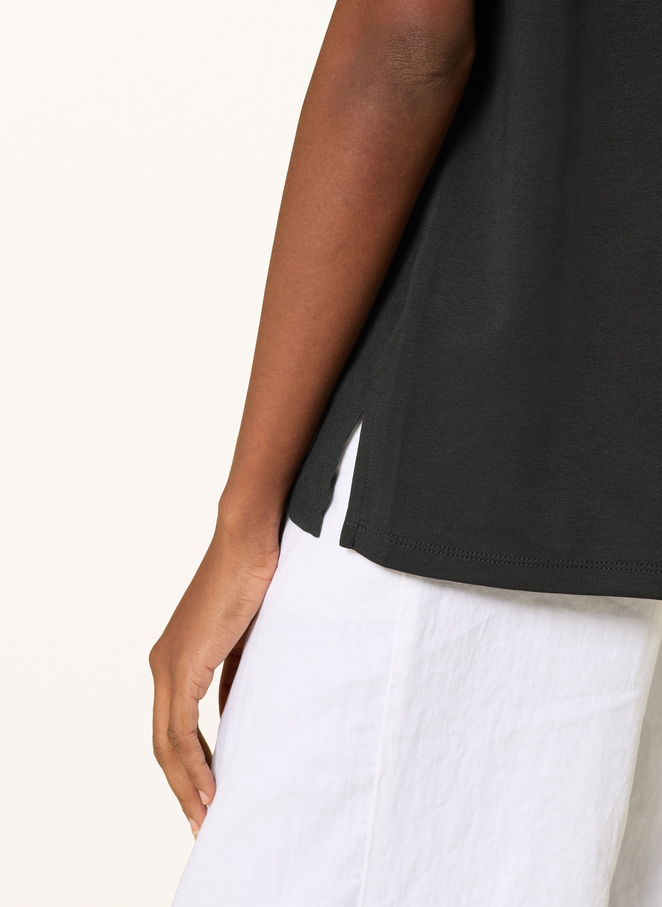 darling harbour T-shirt van gemengd materiaal met linnen: BLACK