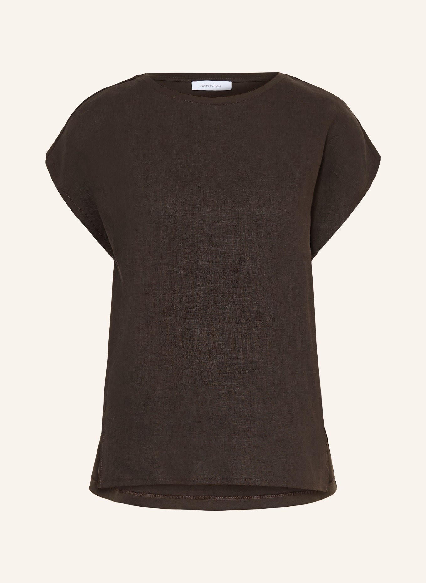 darling harbour T-shirt van gemengd materiaal met linnen: CHOCOLATE