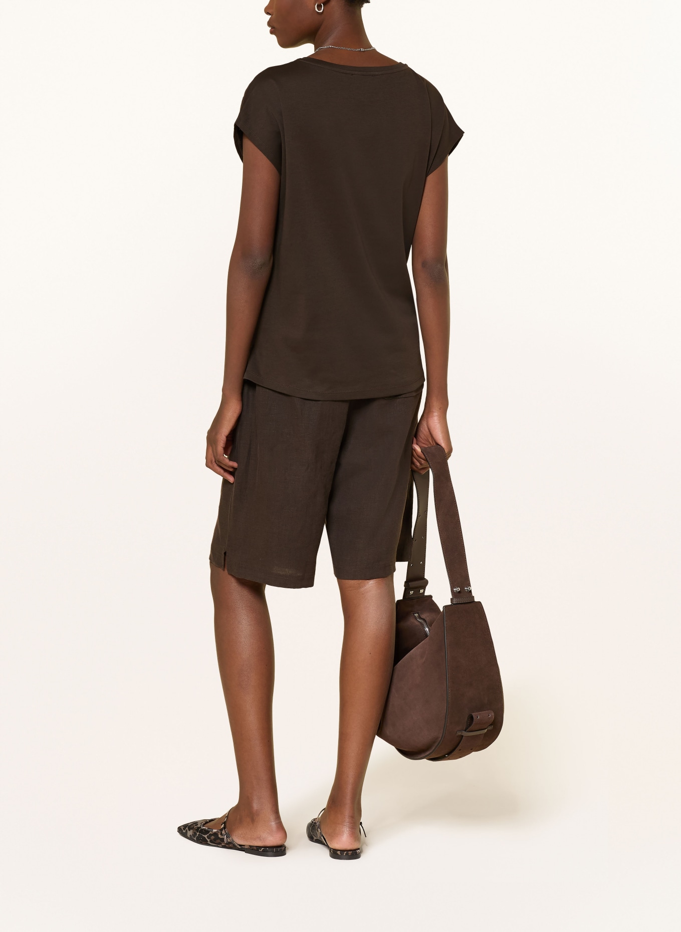 darling harbour T-shirt van gemengd materiaal met linnen: CHOCOLATE