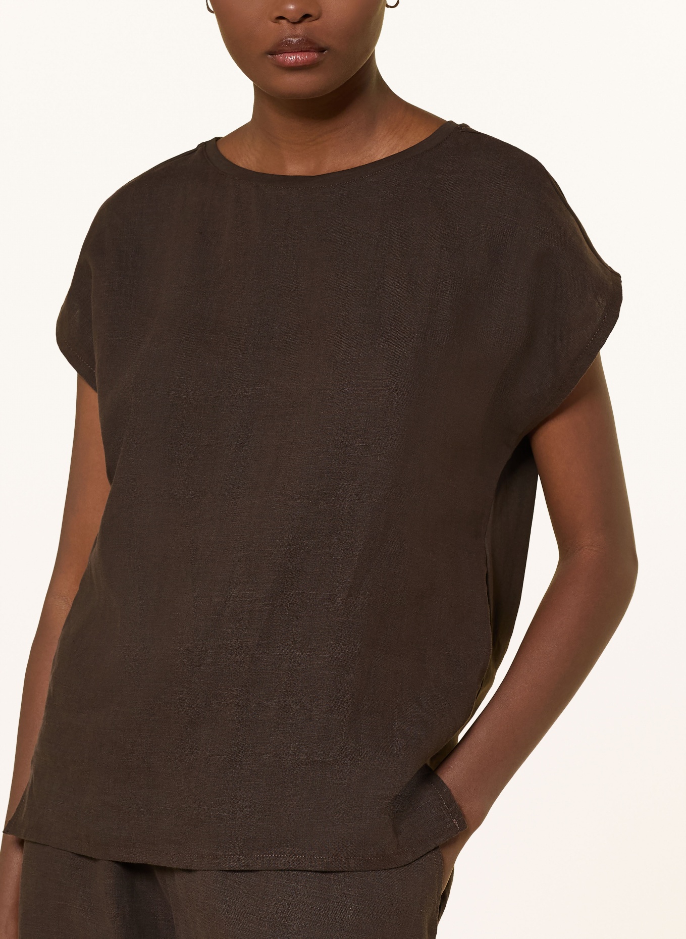 darling harbour T-shirt van gemengd materiaal met linnen: CHOCOLATE