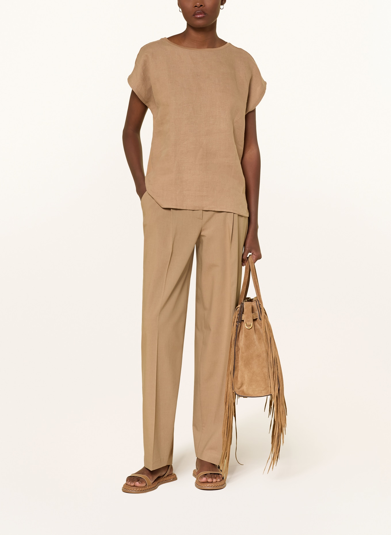 darling harbour T-Shirt im Materialmix mit Leinen: cappucchino