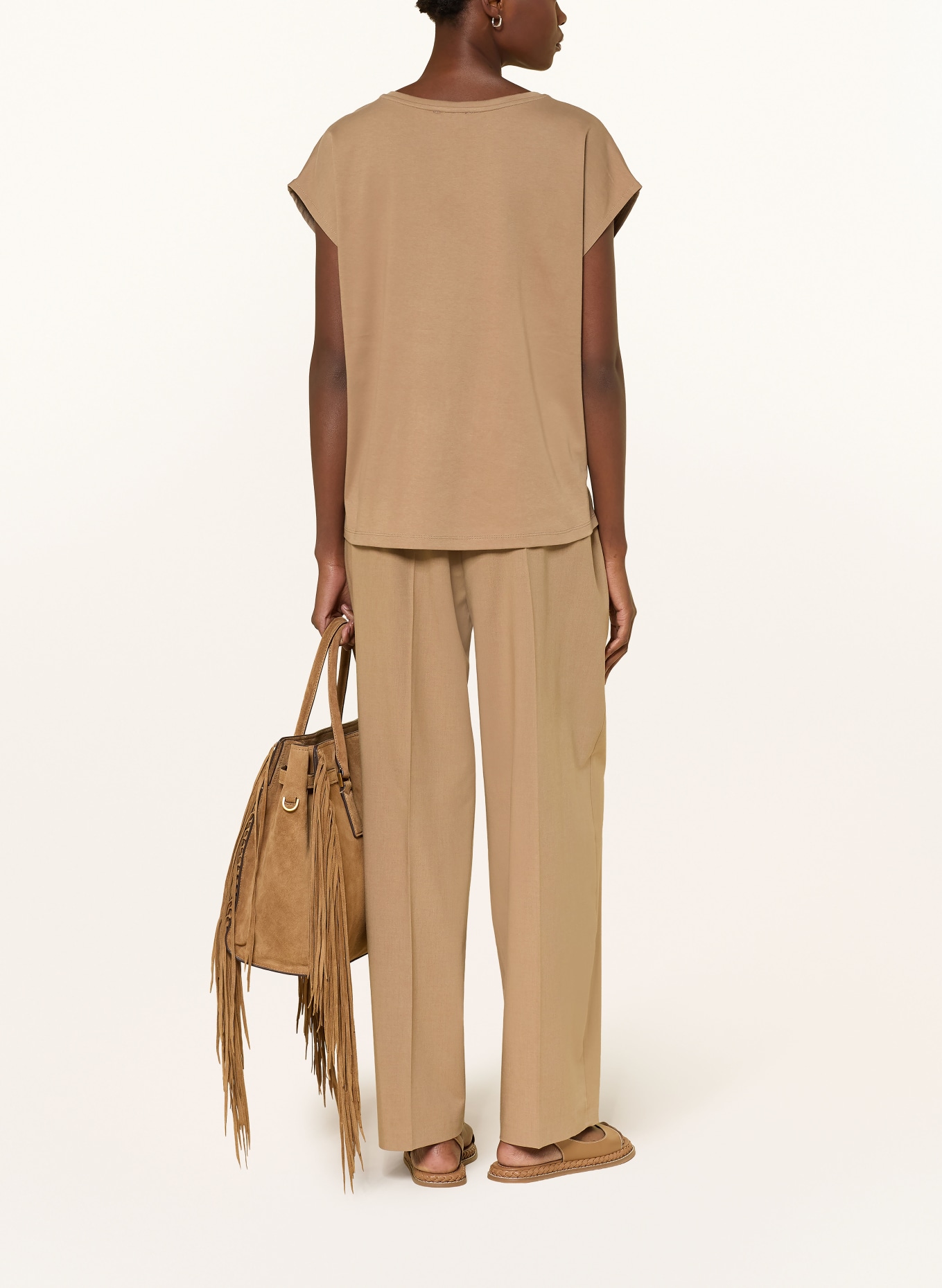 darling harbour T-Shirt im Materialmix mit Leinen: cappucchino