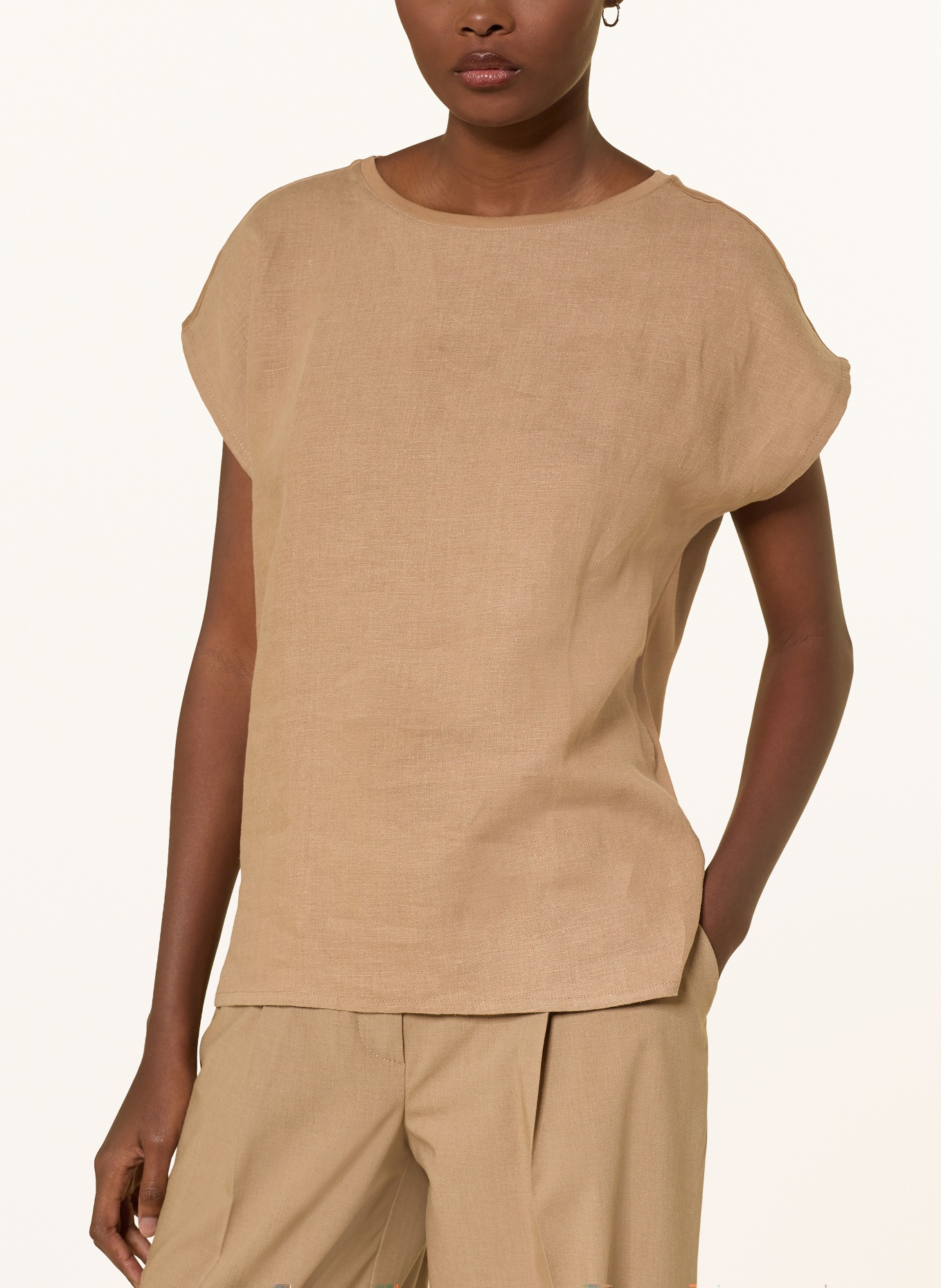 darling harbour T-Shirt im Materialmix mit Leinen: cappucchino