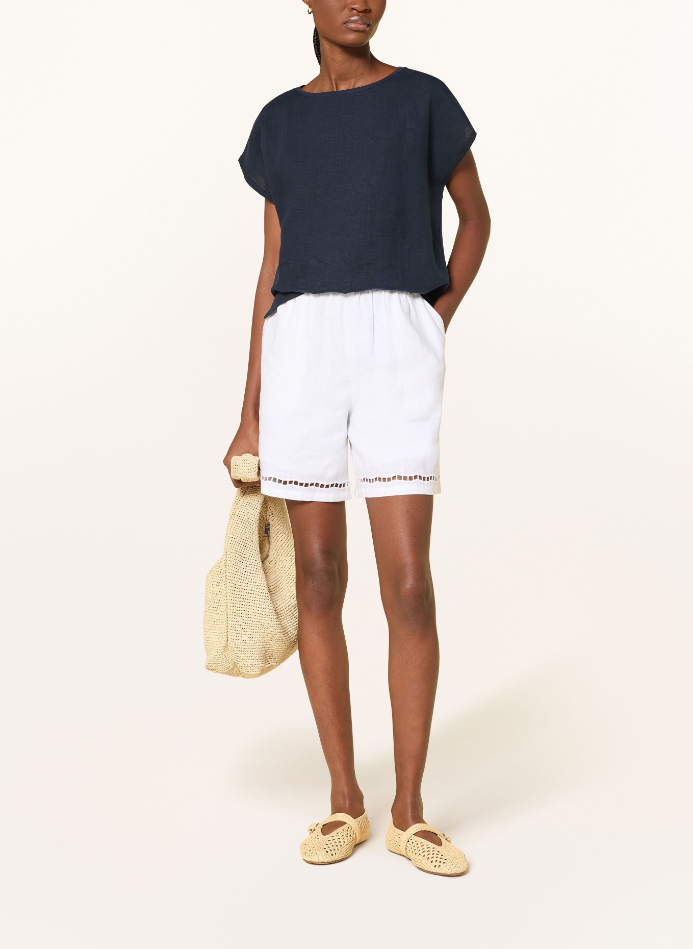 darling harbour T-shirt in a material mix with linen: NAVY