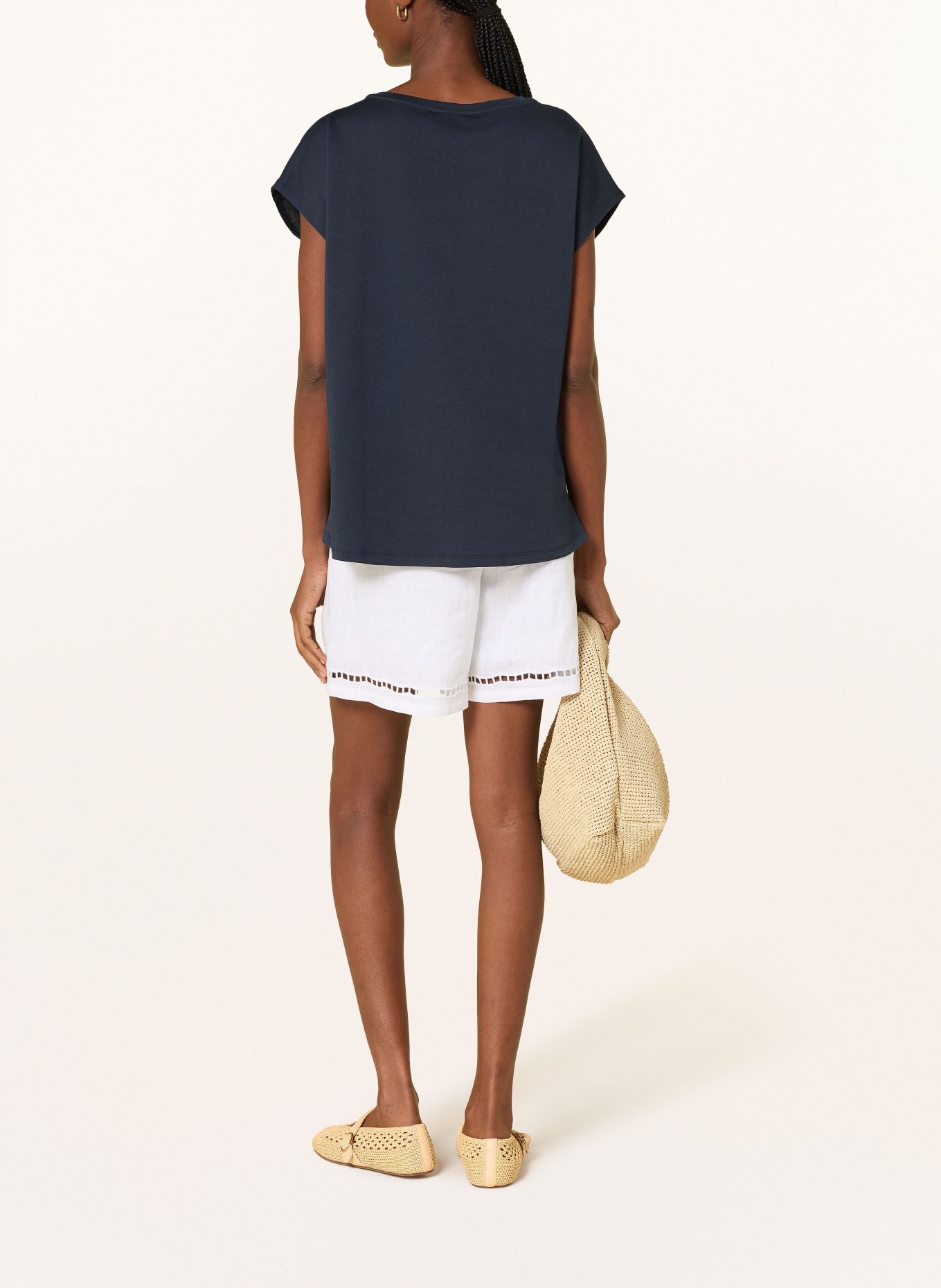 darling harbour T-shirt in a material mix with linen: NAVY