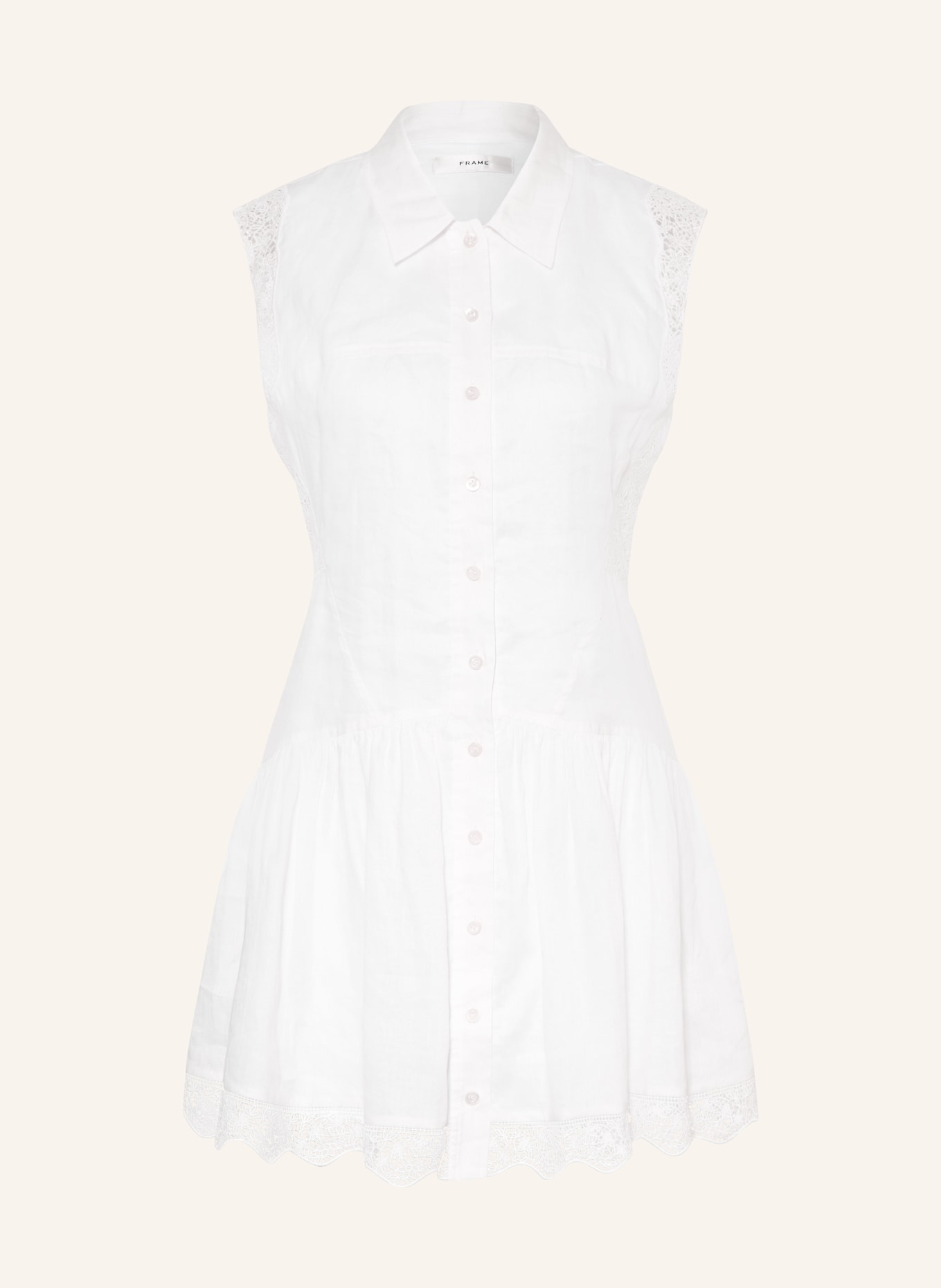 FRAME Hemdblusenkleid mit Spitze: WEISS
