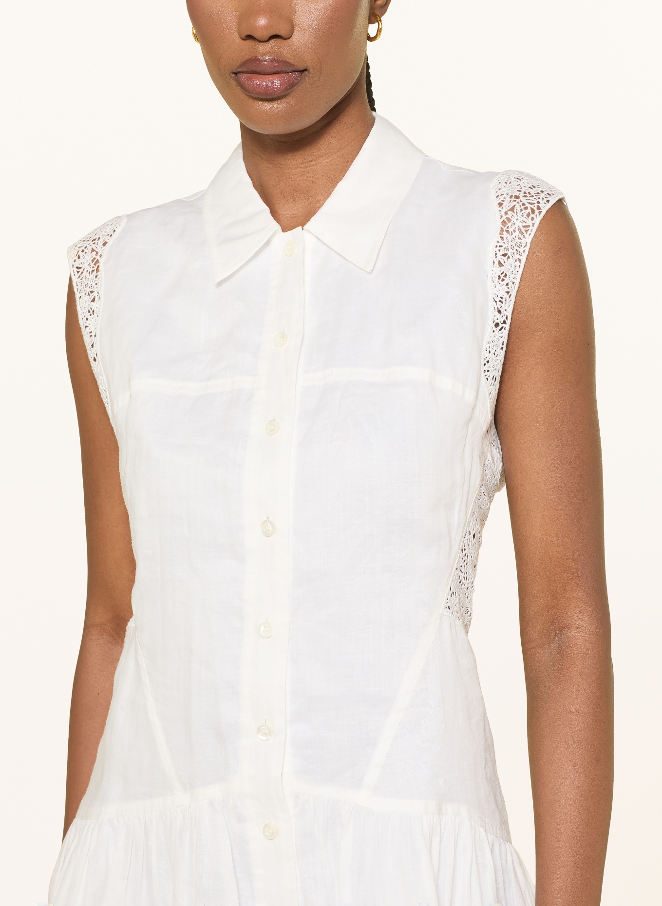 FRAME Hemdblusenkleid mit Spitze: WEISS