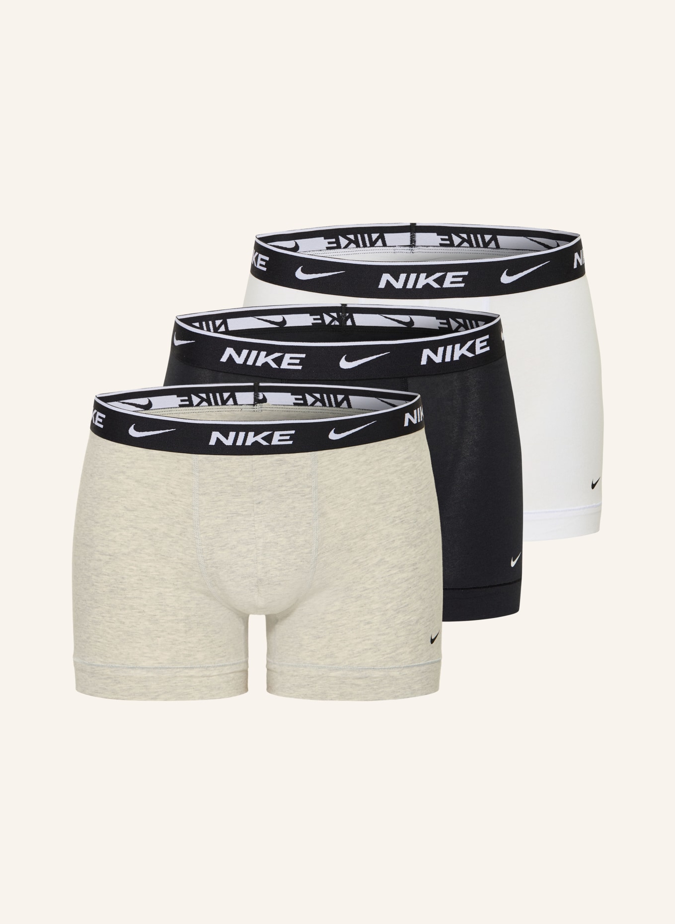Nike Lot de 3 boxers ESSENTIAL COTTON STRETCH: BLANC / GRIS / NOIR