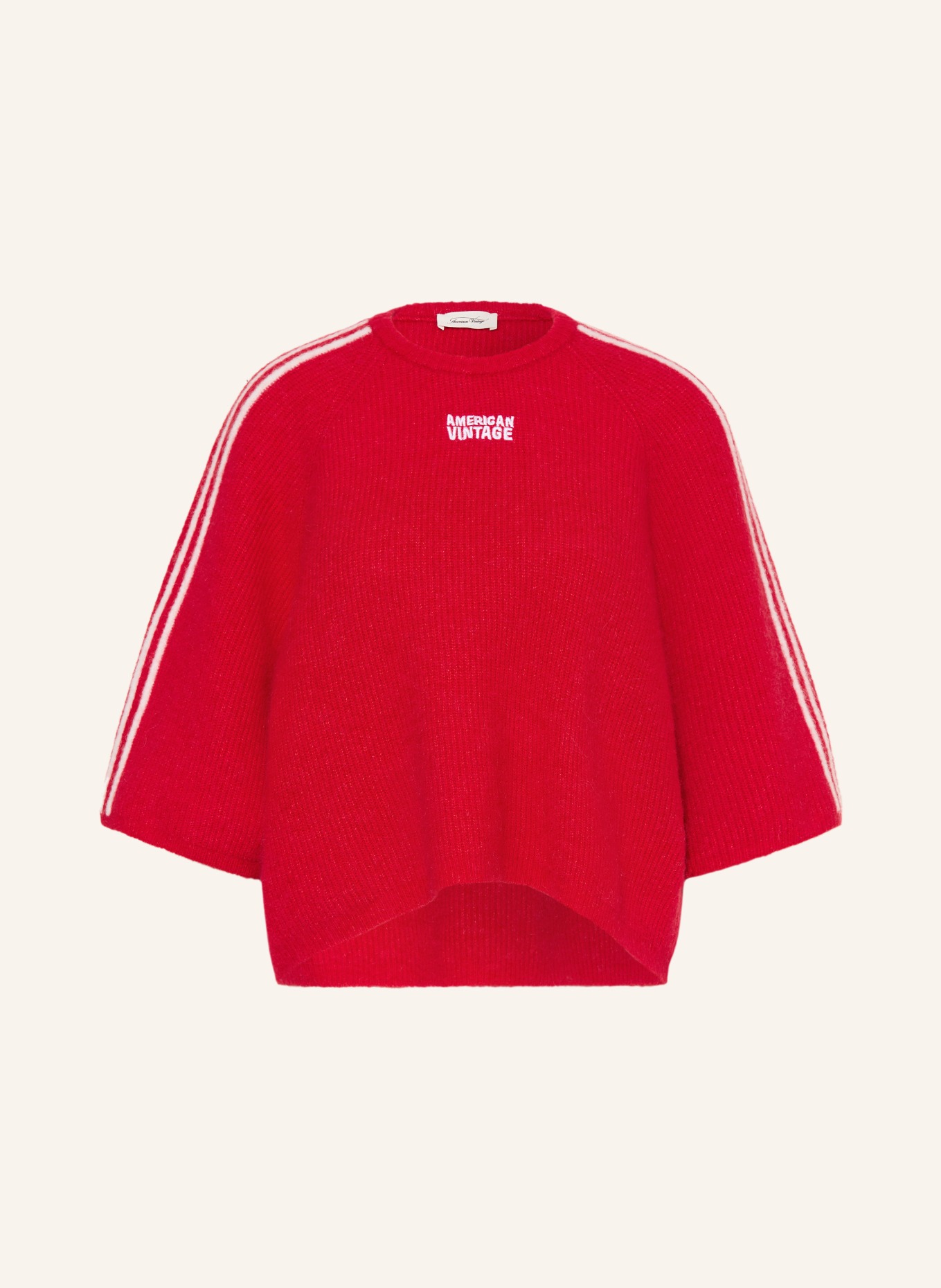 American Vintage Sweter z alpaki z rękawami 3/4: CZERWONY / BIAŁY