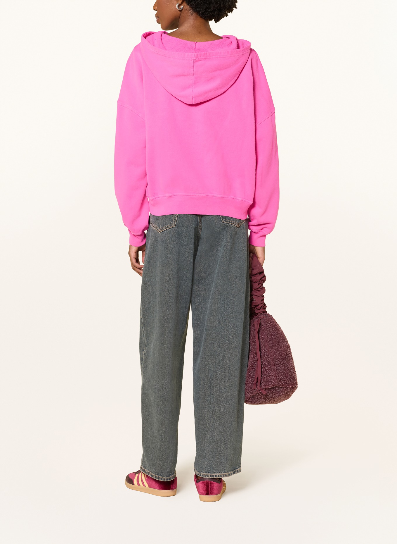 American Vintage Bluza z kapturem PLIZZY: MOCNORÓŻOWY / CIEMNOCZERWONY