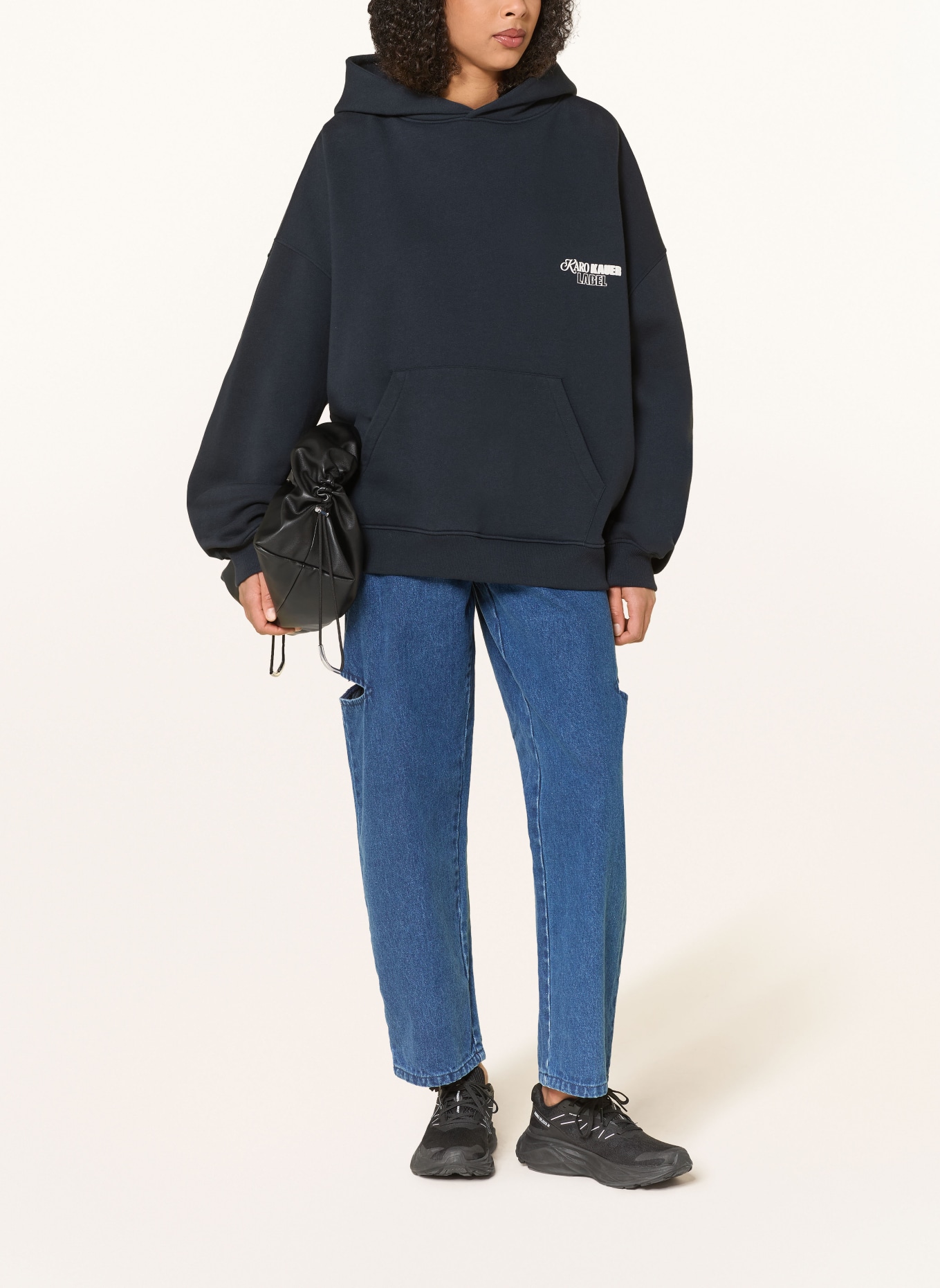 KARO KAUER sweat à capuche: BLEU FONCÉ / BLANC