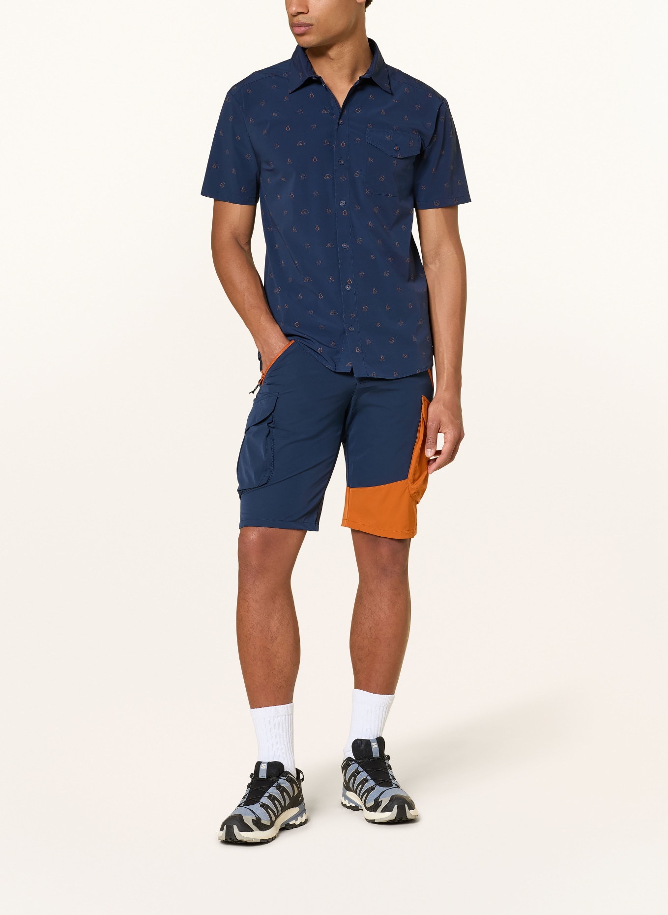 me°ru' Chemise outdoor LAHAN: BLEU FONCÉ / MARRON