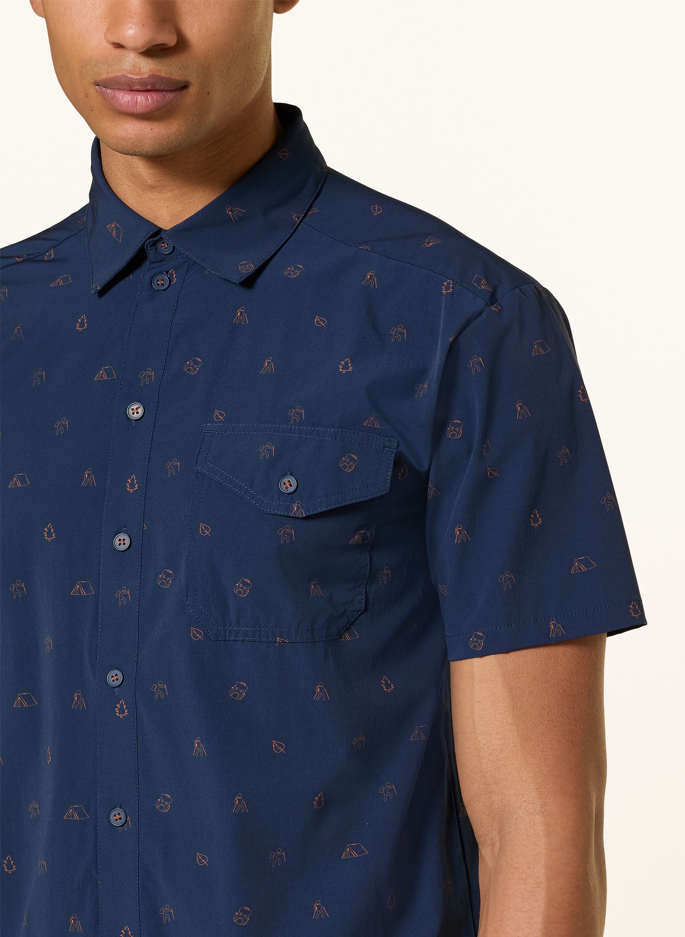 me°ru' Chemise outdoor LAHAN: BLEU FONCÉ / MARRON