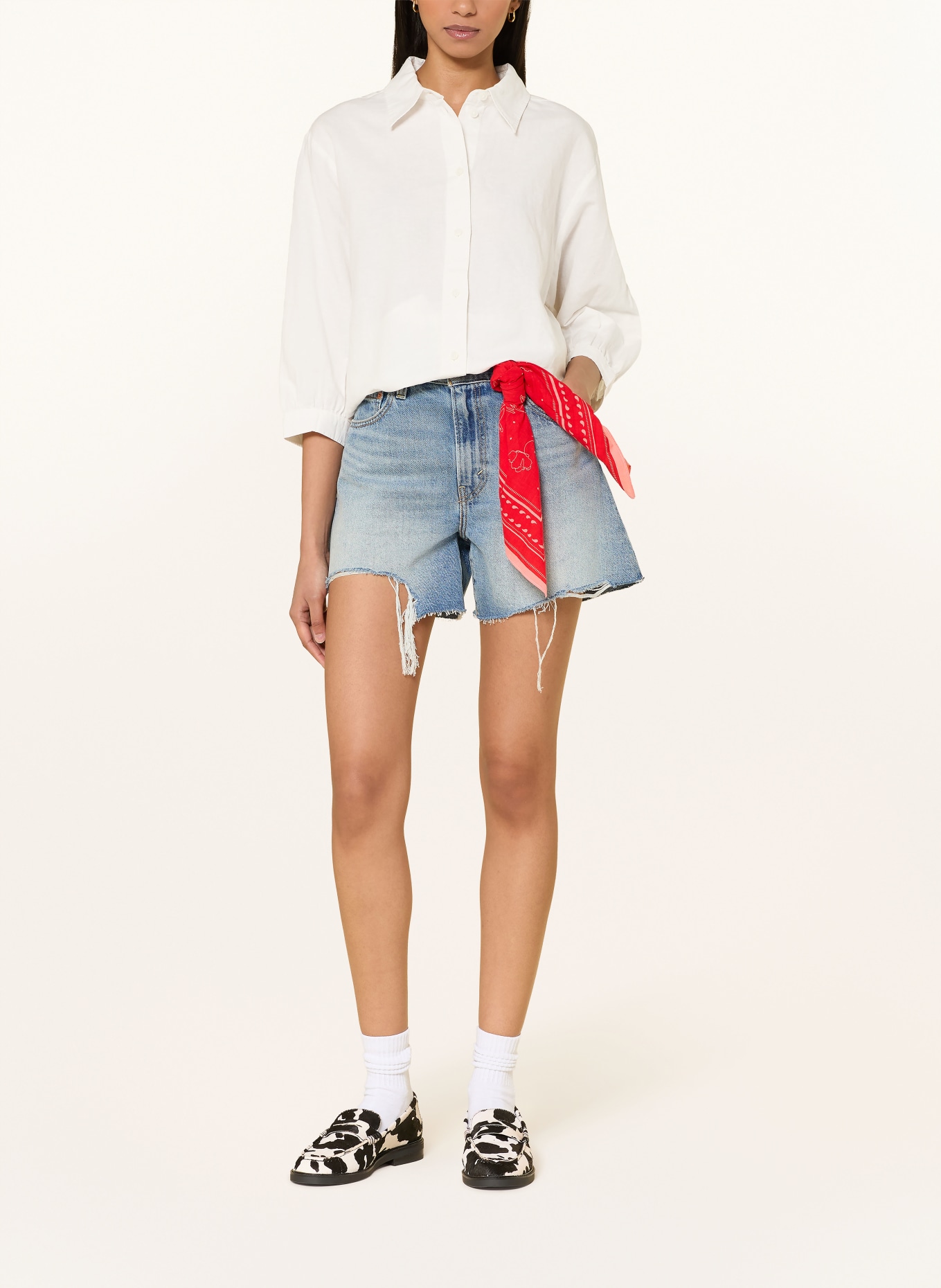 Marc O'Polo DENIM Shirt blouse with linen and 3/4 sleeves: WHITE