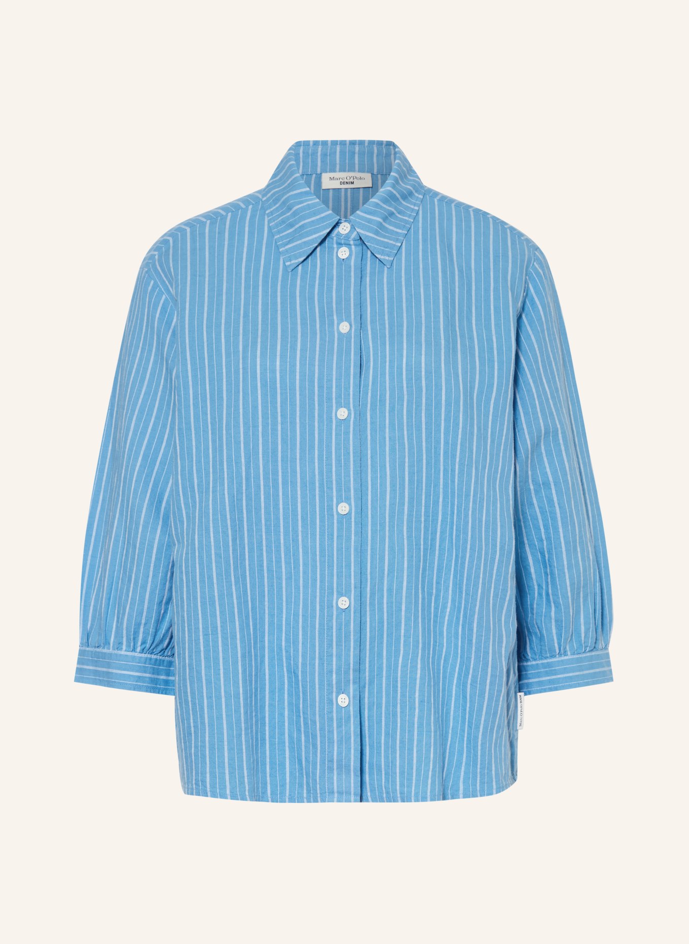 Marc O'Polo DENIM Hemdbluse mit Leinen und 3/4-Arm: BLAU / WEISS