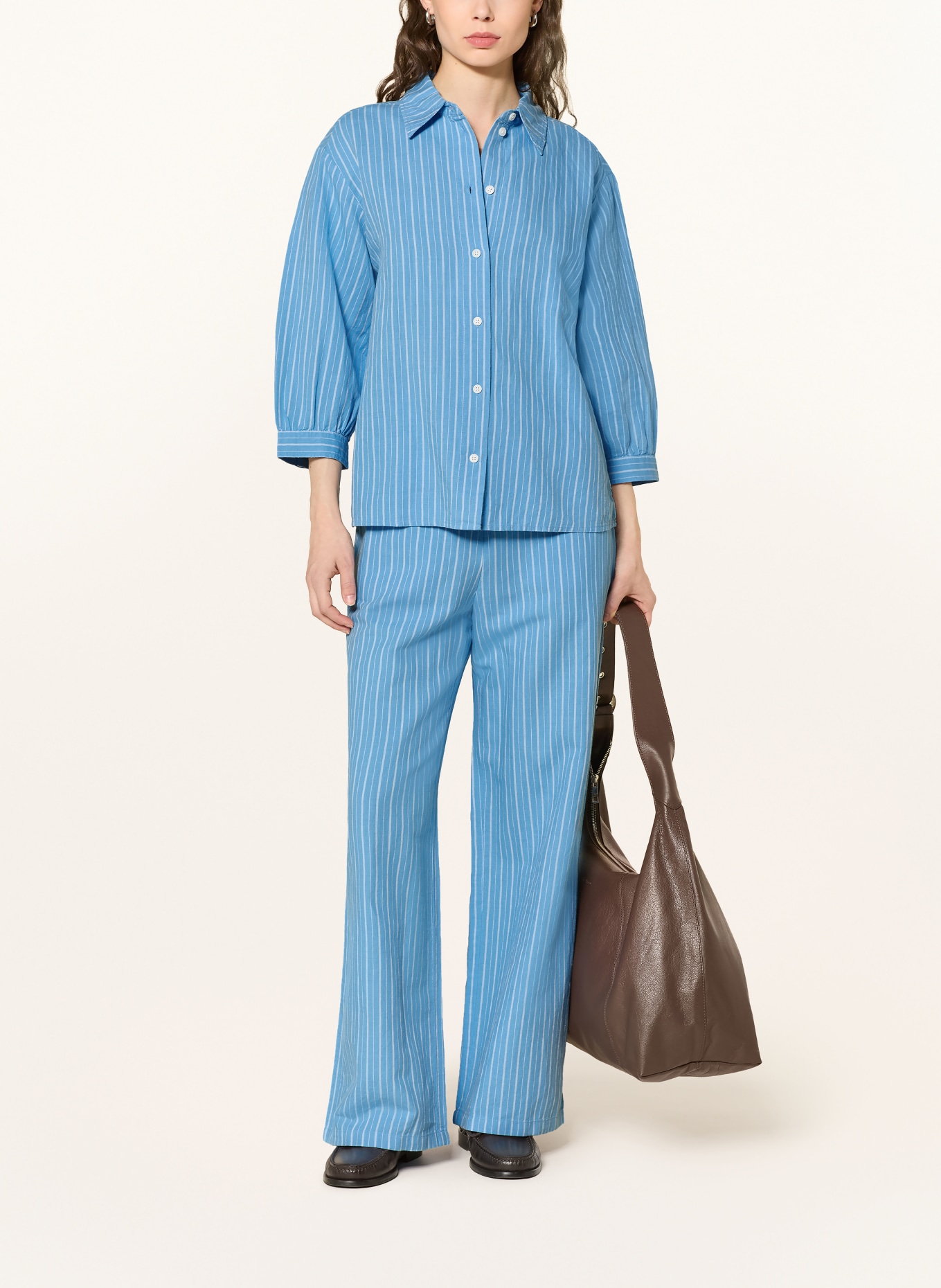 Marc O'Polo DENIM Hemdbluse mit Leinen und 3/4-Arm: BLAU / WEISS