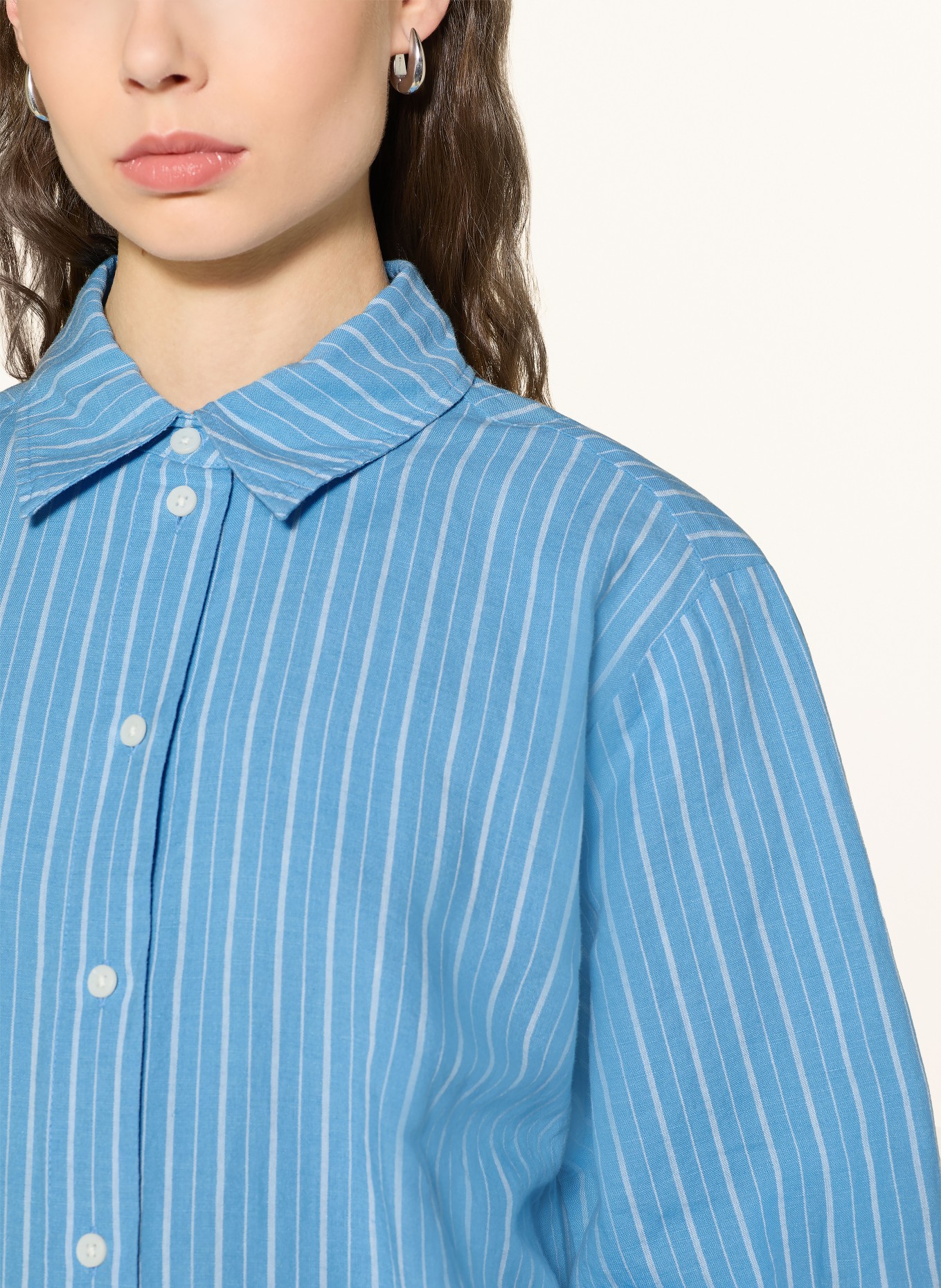 Marc O'Polo DENIM Hemdbluse mit Leinen und 3/4-Arm: BLAU / WEISS
