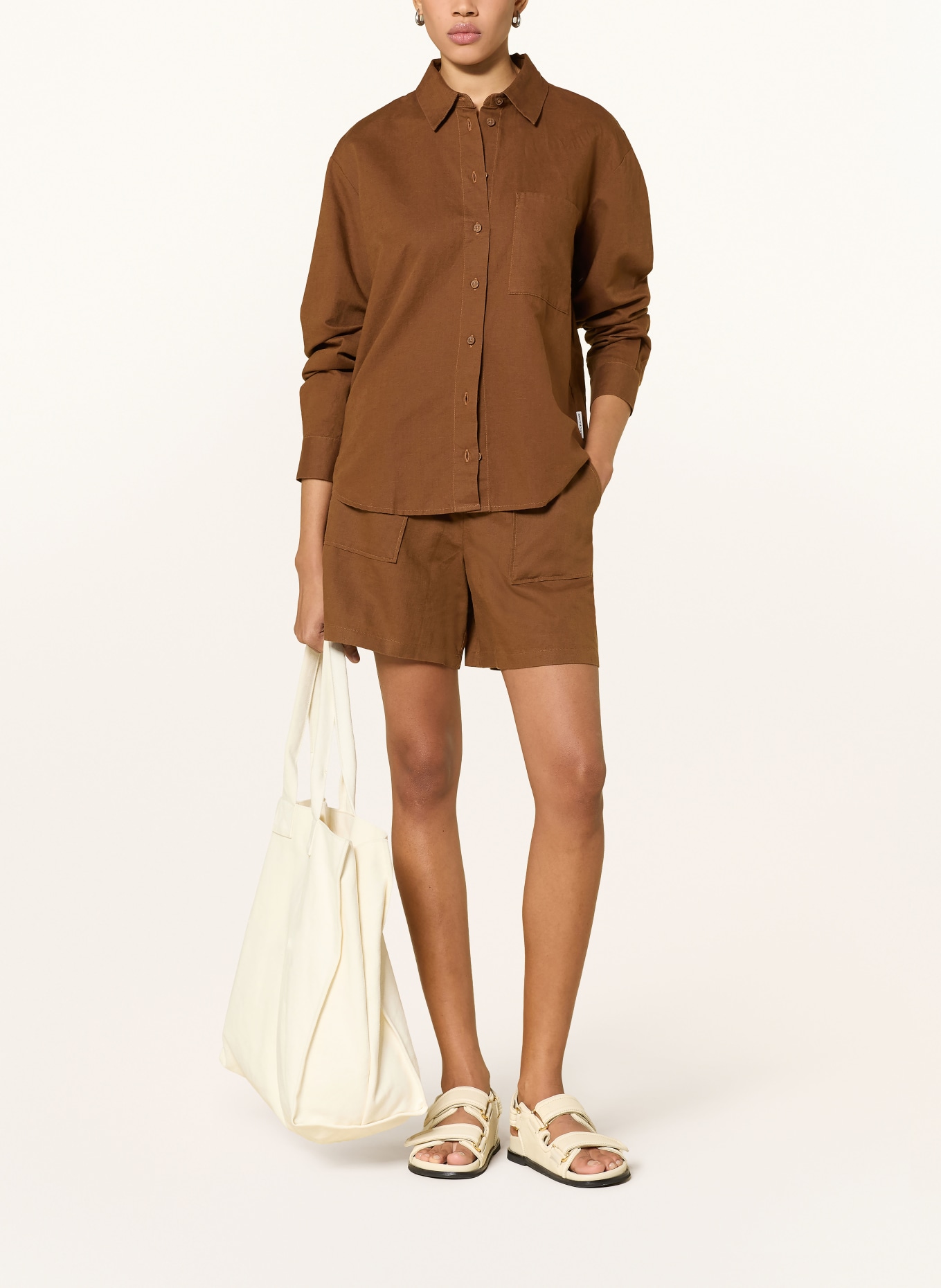 Marc O'Polo DENIM Hemdbluse mit Leinen: BRAUN