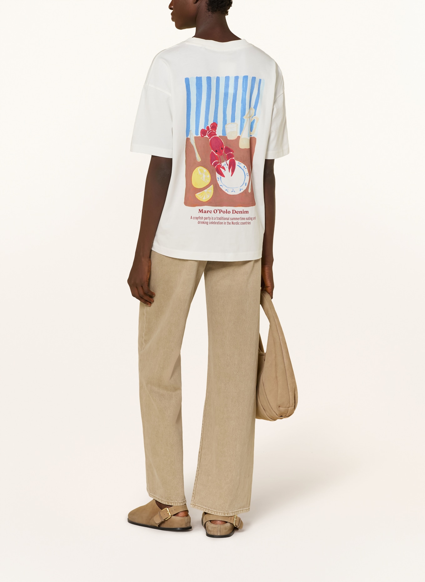 Marc O'Polo DENIM T-shirt: BLANC / MARRON FONCÉ / BLEU