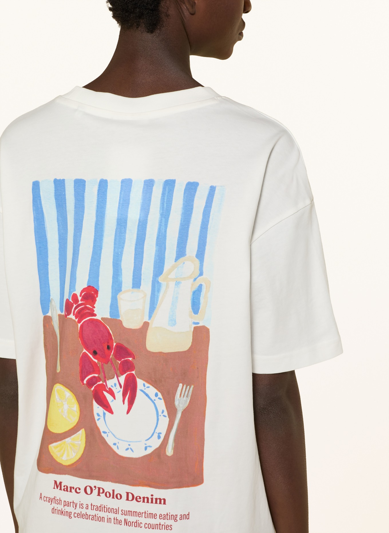 Marc O'Polo DENIM T-shirt: BLANC / MARRON FONCÉ / BLEU