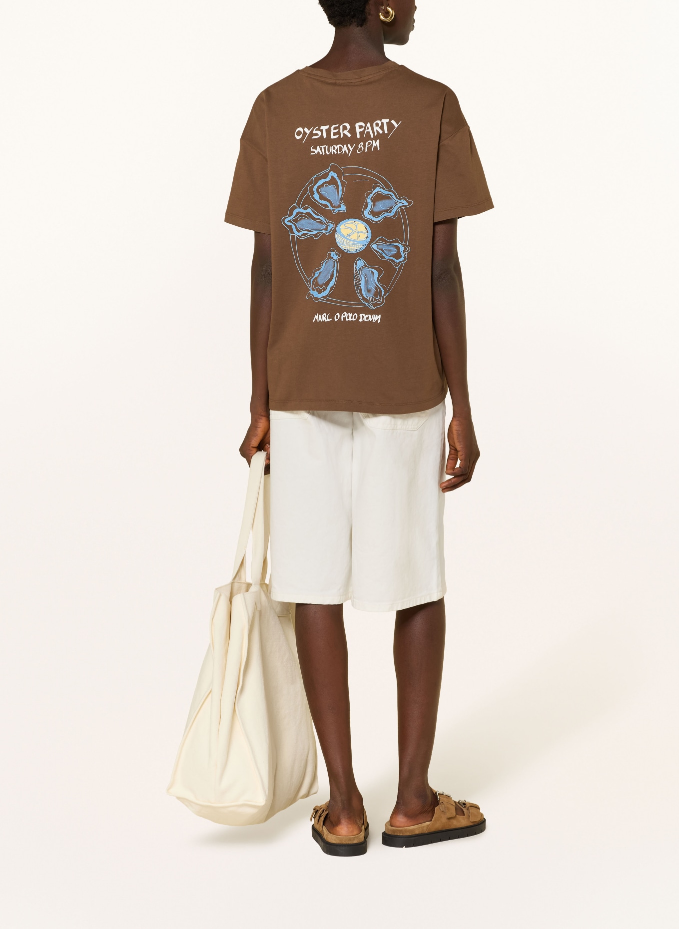 Marc O'Polo DENIM T-Shirt: DUNKELBRAUN / BLAU / WEISS