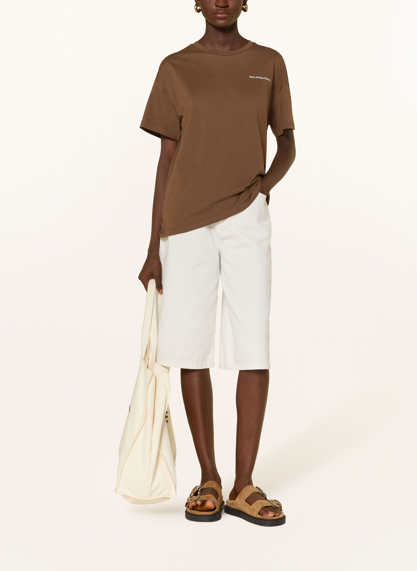 Marc O'Polo DENIM T-Shirt: DUNKELBRAUN / BLAU / WEISS