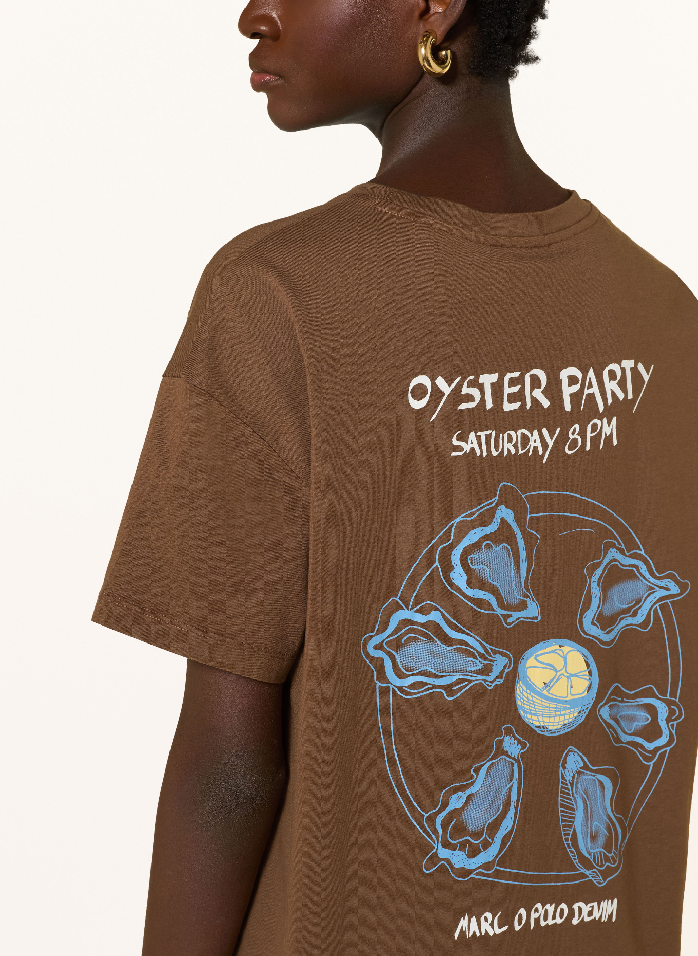 Marc O'Polo DENIM T-Shirt: DUNKELBRAUN / BLAU / WEISS