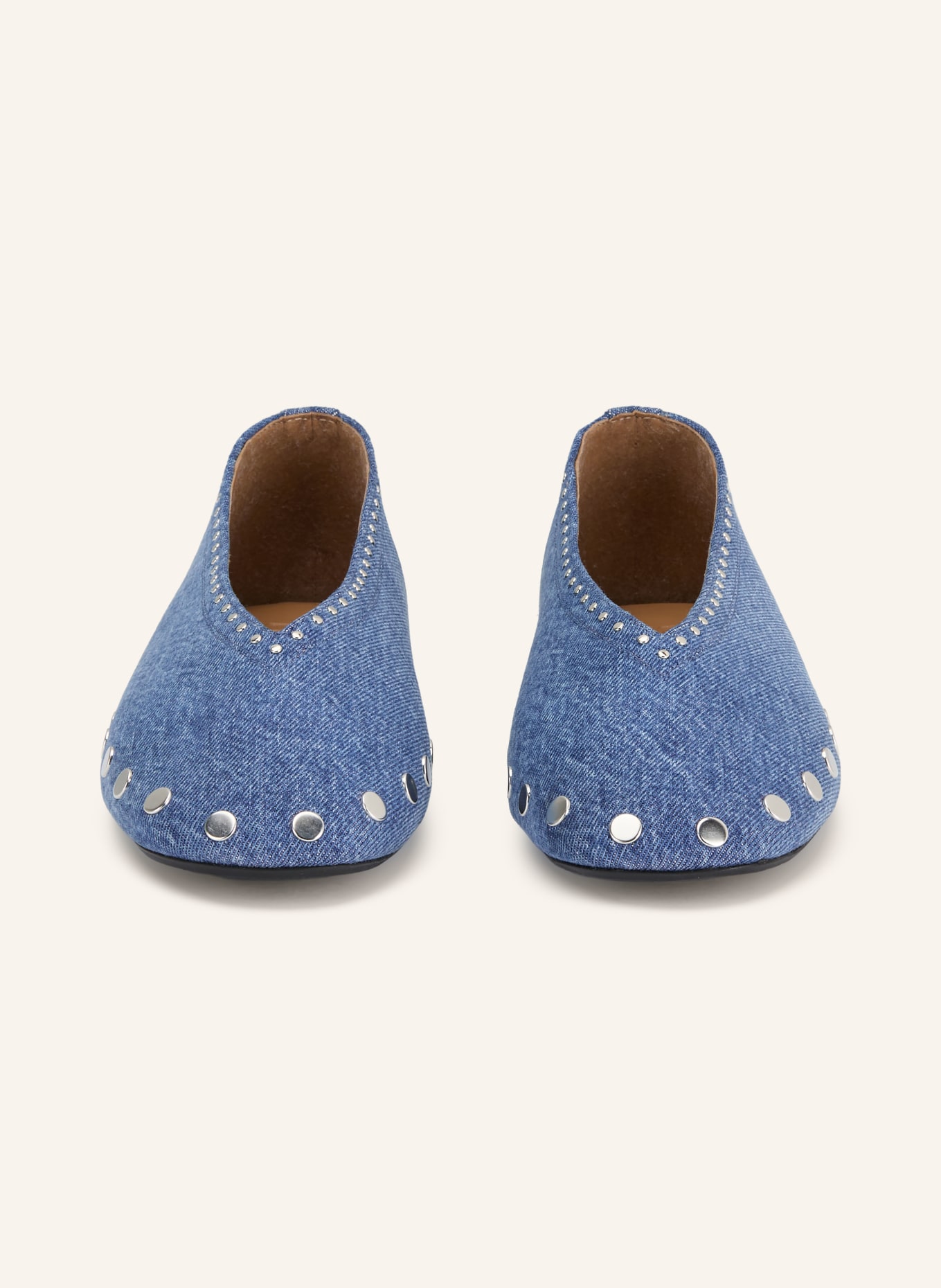 GANNI Ballerinas JENNY in Jeansoptik mit Nieten: BLAU / SILBER