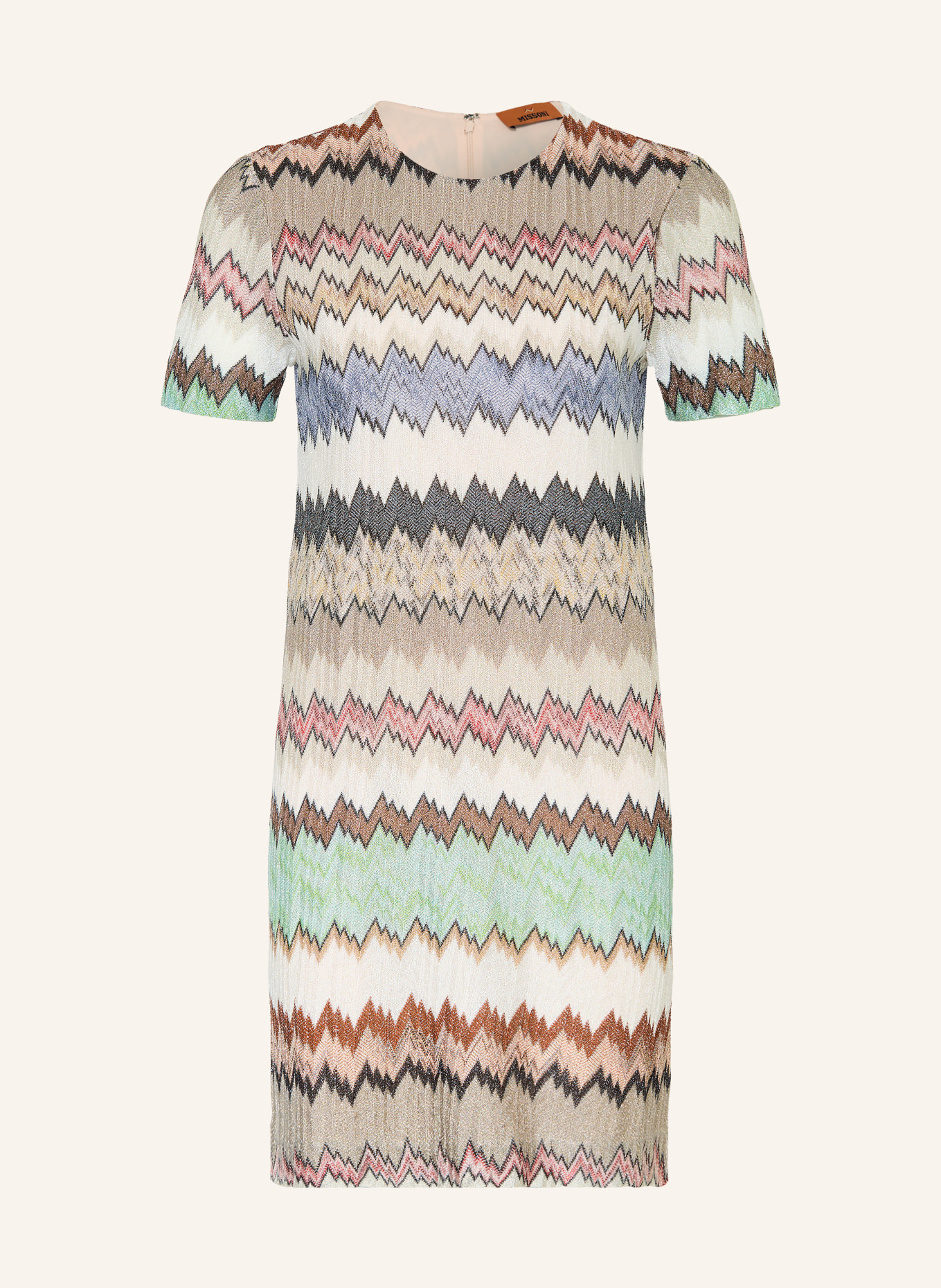 MISSONI Pletené šaty s třpytivou přízí: BÉŽOVÁ / SVĚTLE ČERVENÁ / BÍLÁ