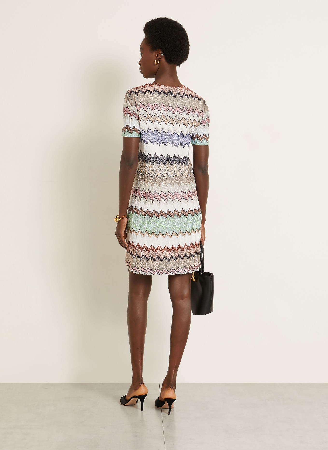 MISSONI Pletené šaty s třpytivou přízí: BÉŽOVÁ / SVĚTLE ČERVENÁ / BÍLÁ