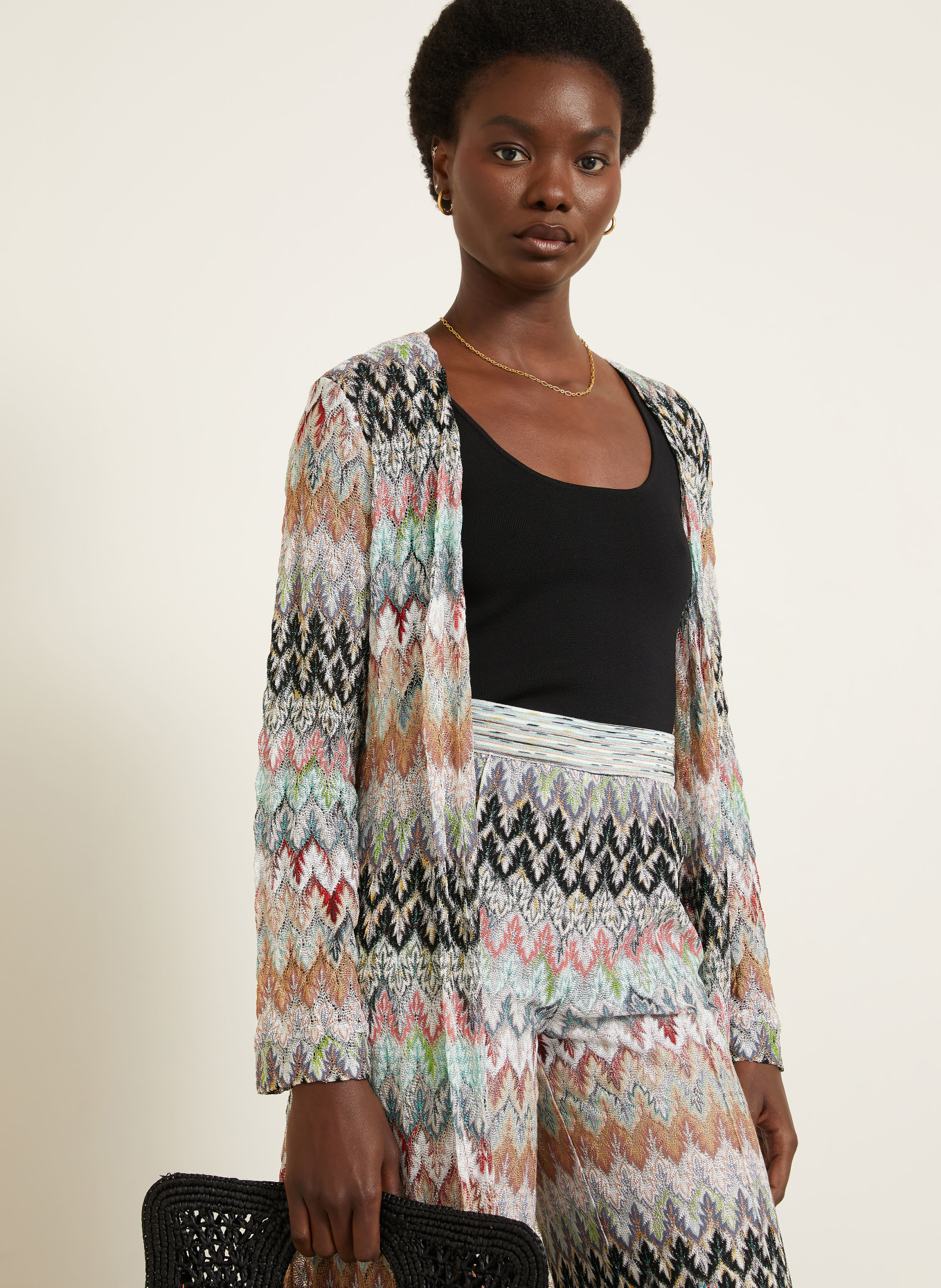 MISSONI Housse tricotée avec fil pailleté: BLANC / MENTHE / NOIR