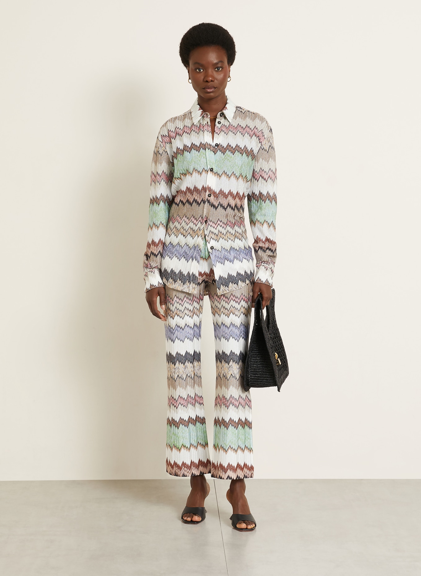 MISSONI Gebreide broek met glinsterend garen: ZWART / LICHTGROEN / WIT