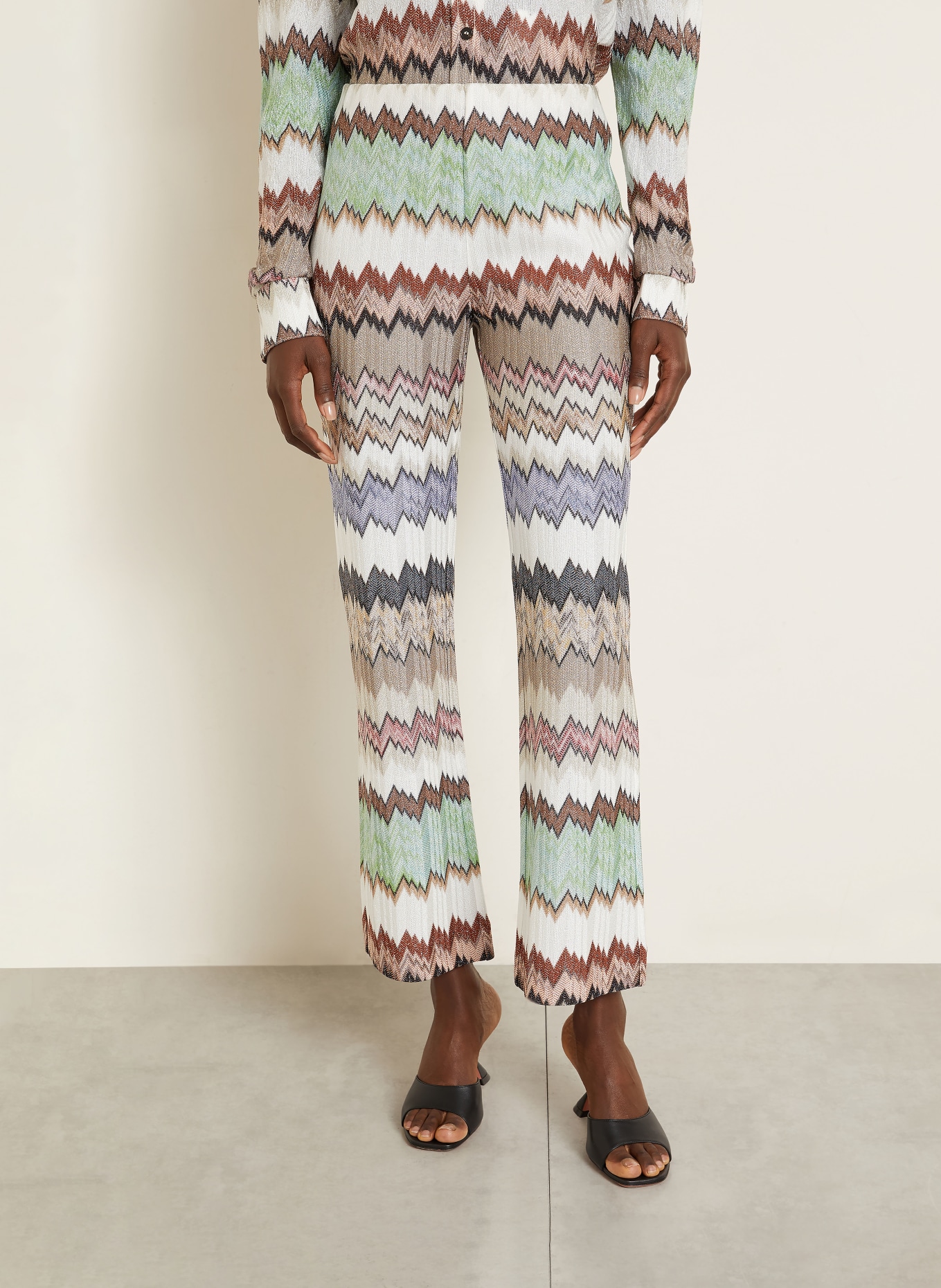 MISSONI Gebreide broek met glinsterend garen: ZWART / LICHTGROEN / WIT