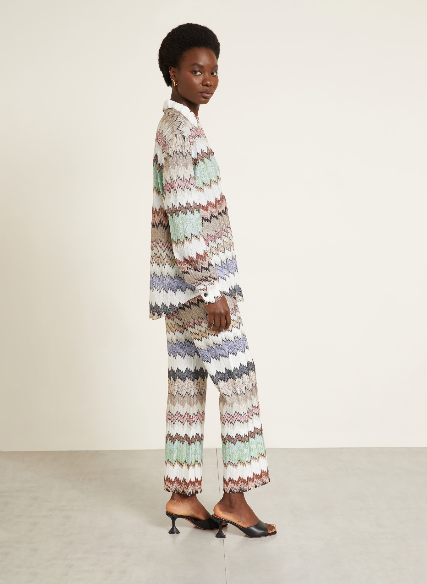 MISSONI Gebreide broek met glinsterend garen: ZWART / LICHTGROEN / WIT