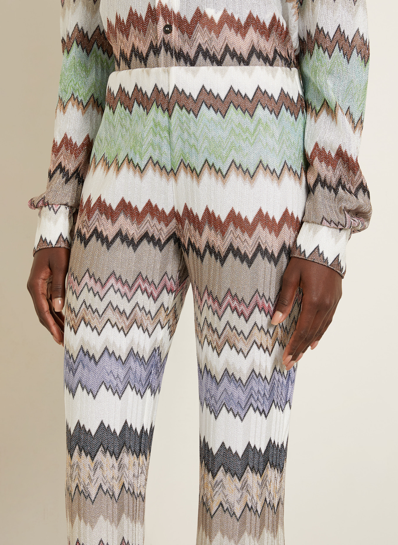 MISSONI Gebreide broek met glinsterend garen: ZWART / LICHTGROEN / WIT