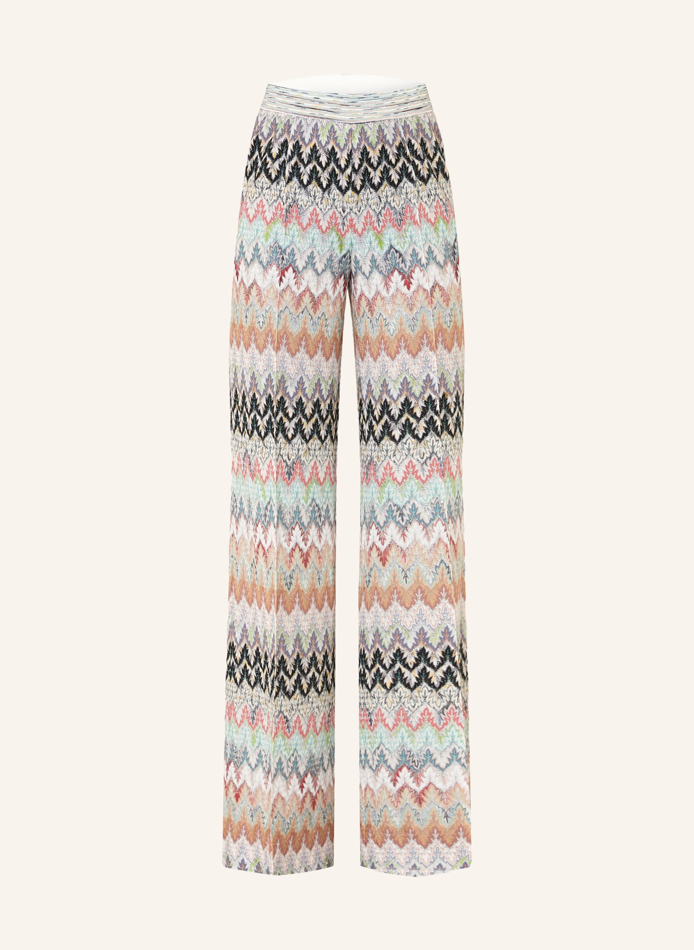 MISSONI Pantalon en maille avec fil pailleté: BLANC / ROUGE CLAIR / VERT CLAIR