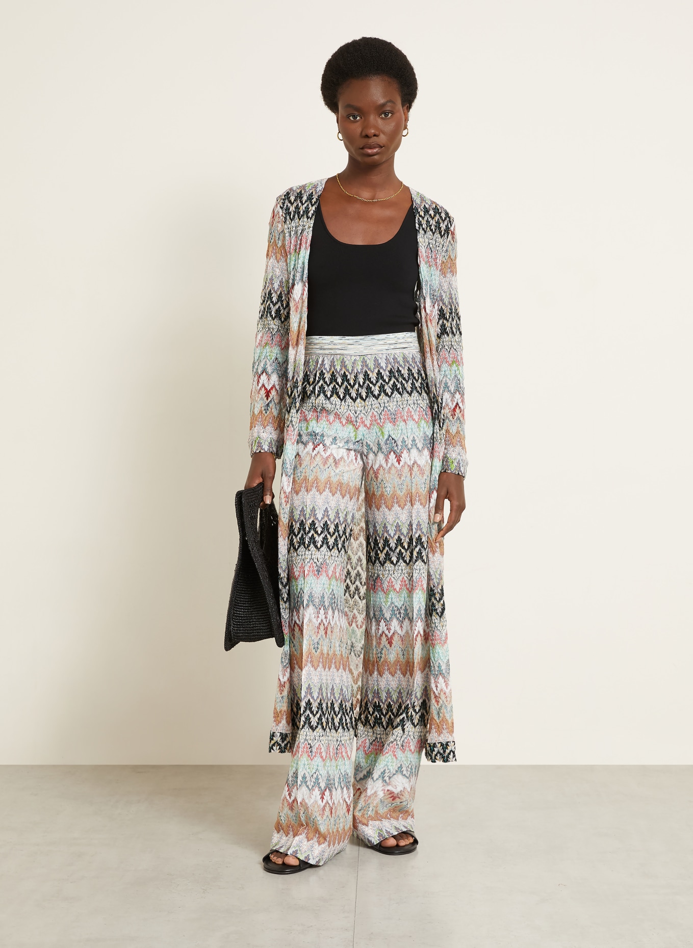 MISSONI Pantalon en maille avec fil pailleté: BLANC / ROUGE CLAIR / VERT CLAIR