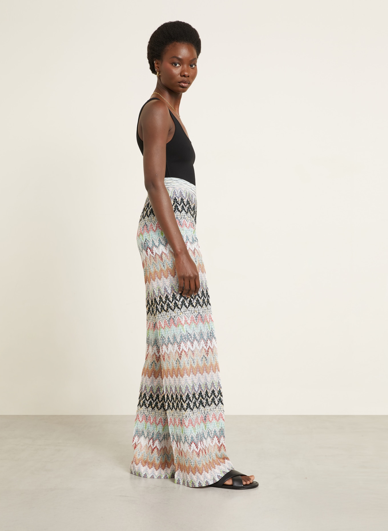 MISSONI Pantalon en maille avec fil pailleté: BLANC / ROUGE CLAIR / VERT CLAIR