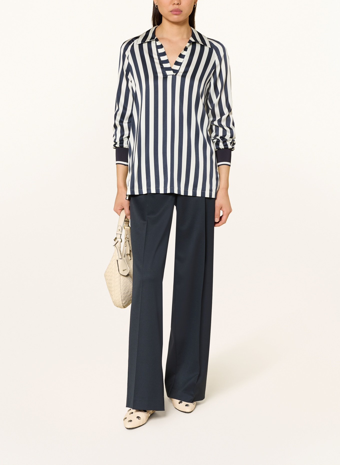 SPORTALM Satin blouse shirt: DARK BLUE / WHITE