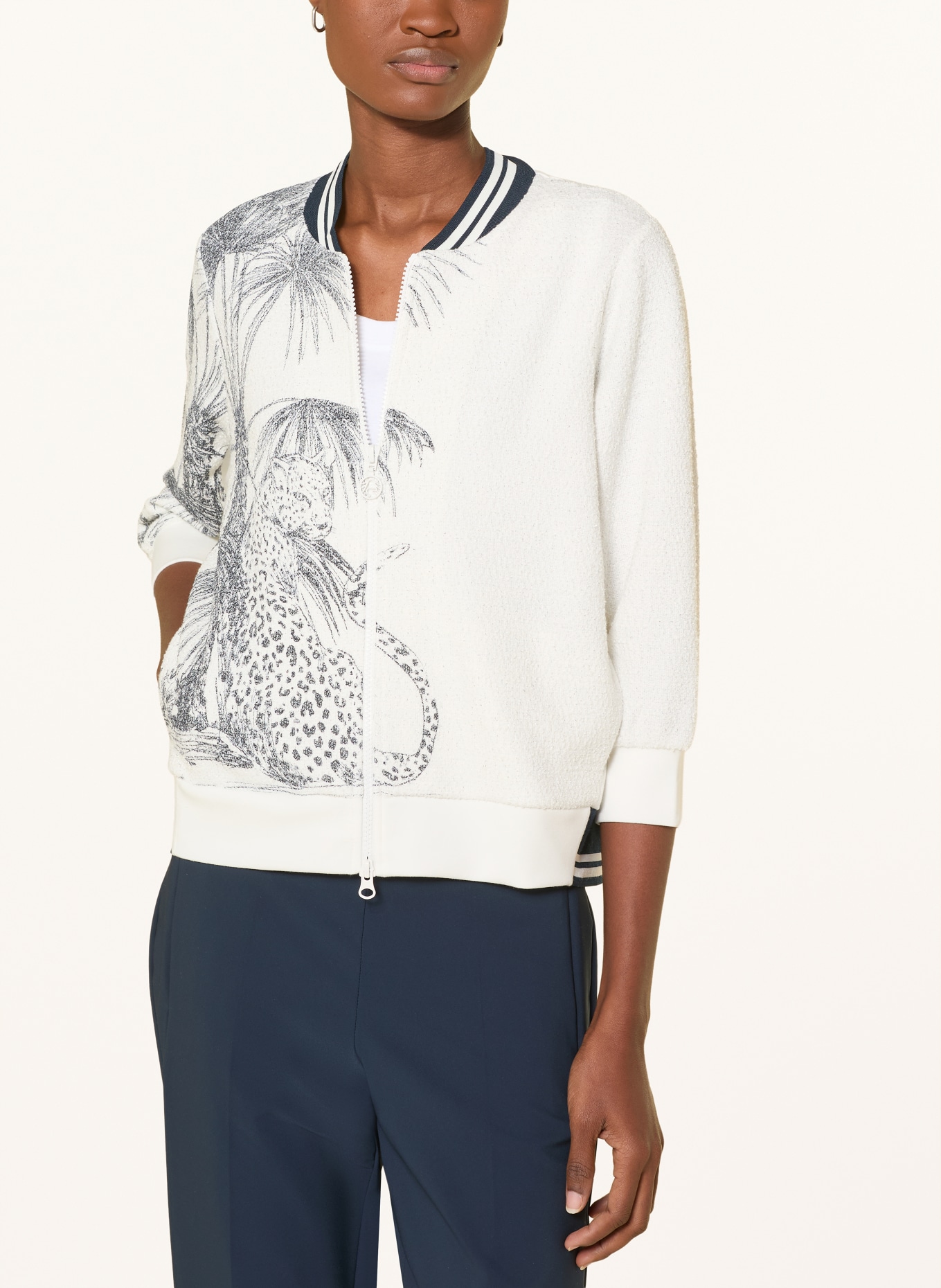 SPORTALM Blouson im Materialmix mit 3/4-Arm: CREME / DUNKELBLAU