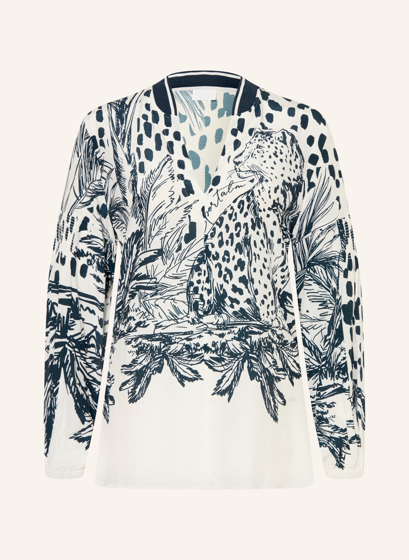 SPORTALM blouse: CRÈME / DONKERBLAUW