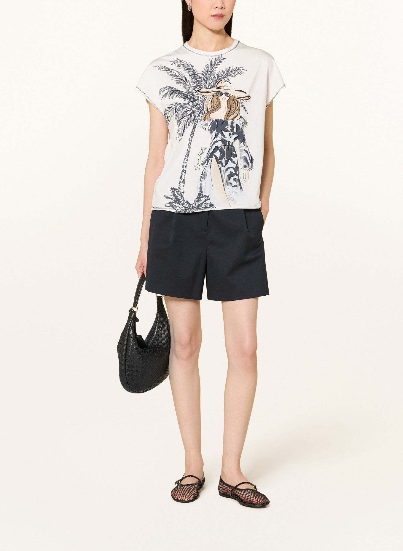 SPORTALM T-shirt met pailletten en strass-steentjes: WIT / CRÈME / GRIJS