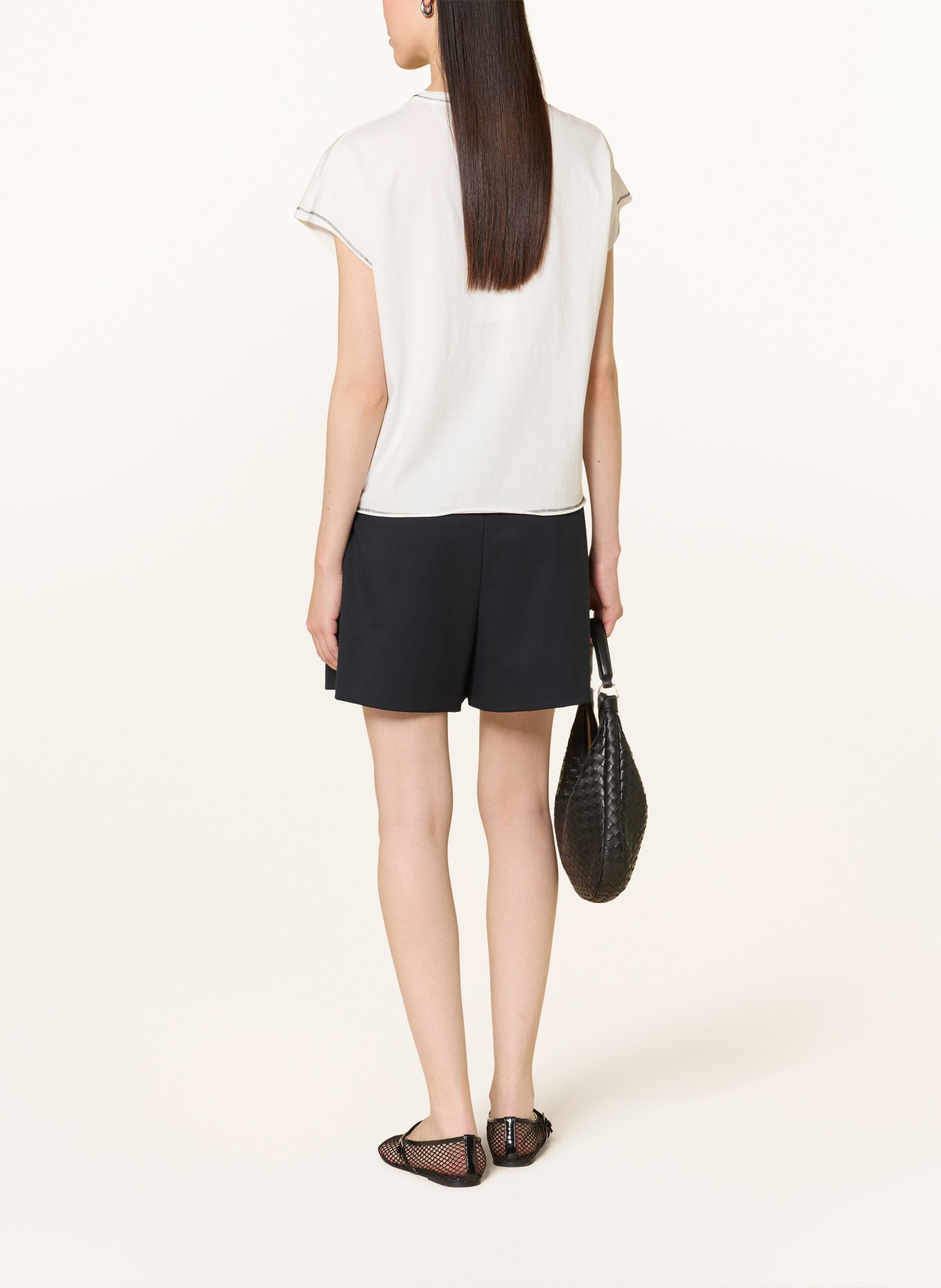 SPORTALM T-shirt met pailletten en strass-steentjes: WIT / CRÈME / GRIJS