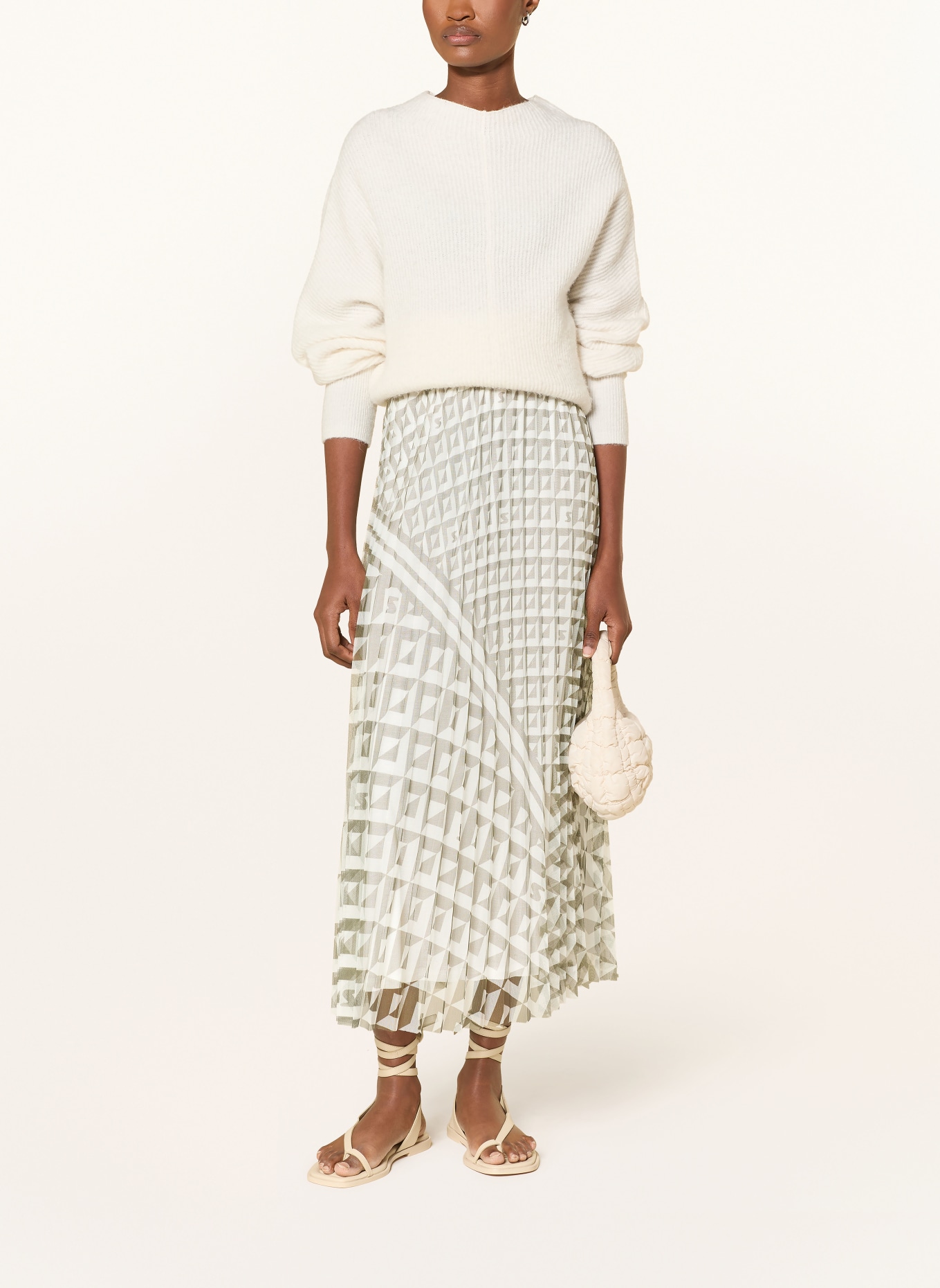 SPORTALM Plissérok van mesh: CRÈME / OLIJF