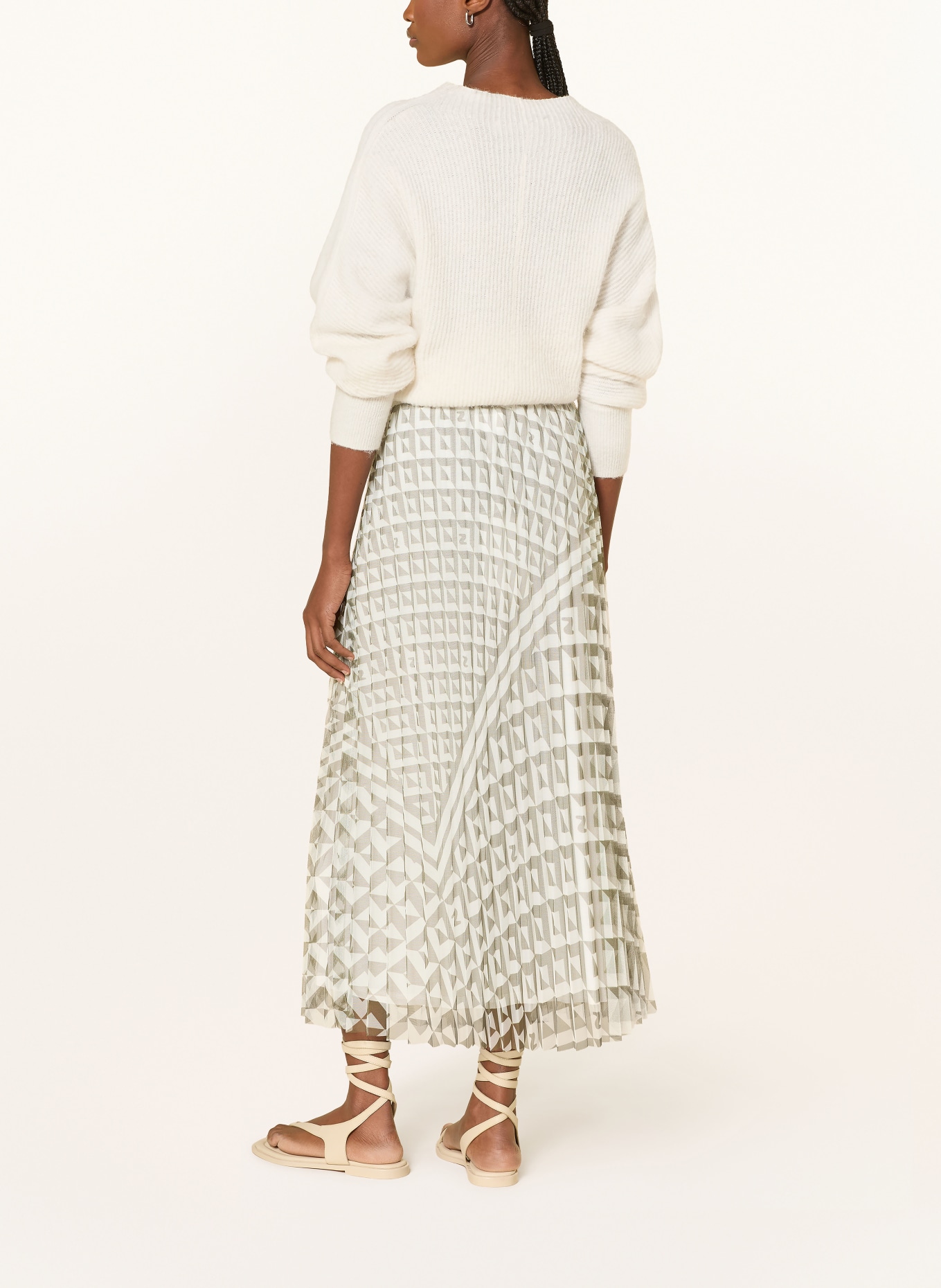 SPORTALM Plissérok van mesh: CRÈME / OLIJF