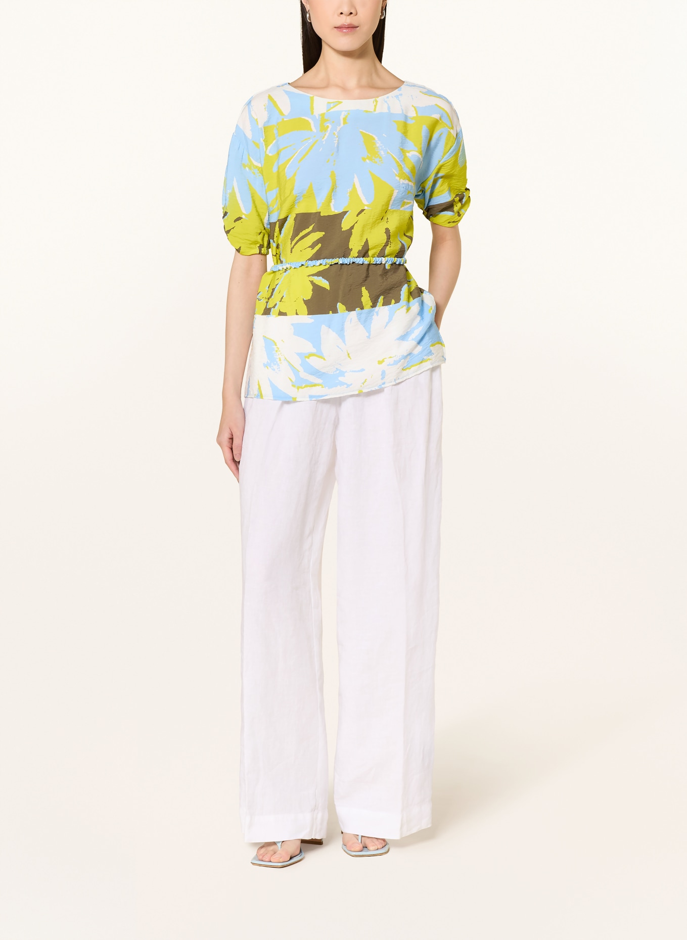 SPORTALM blouse: WIT / NEONGROEN / LICHTBLAUW