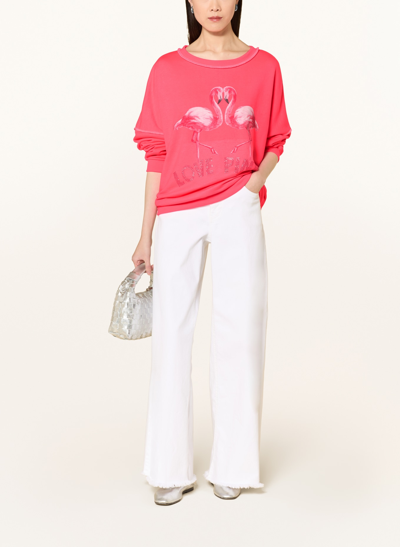 miss goodlife Oversized-Sweatshirt mit Schmucksteinen: NEONPINK / HELLROSA / ALTROSA