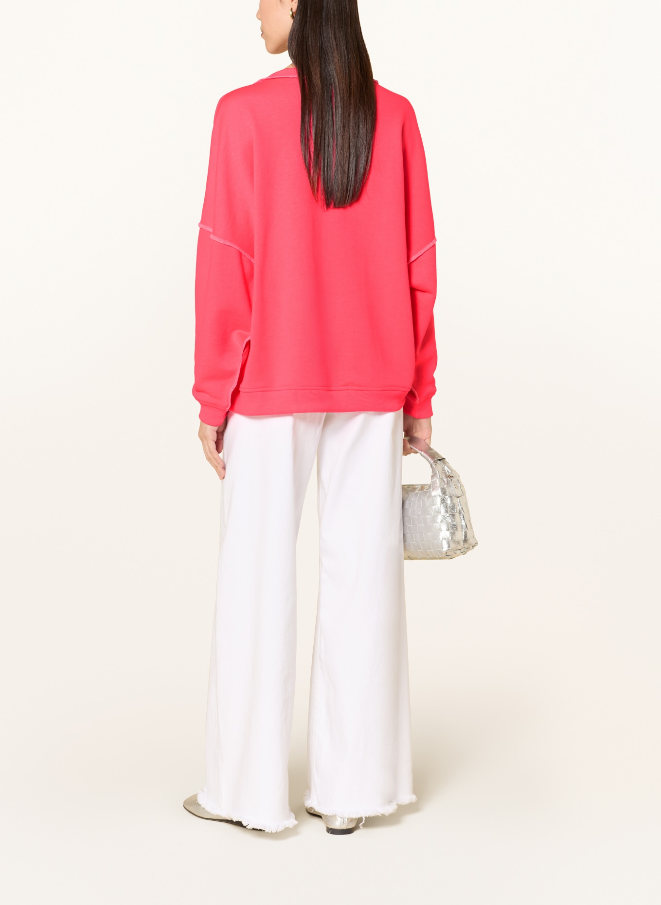 miss goodlife Oversized-Sweatshirt mit Schmucksteinen: NEONPINK / HELLROSA / ALTROSA