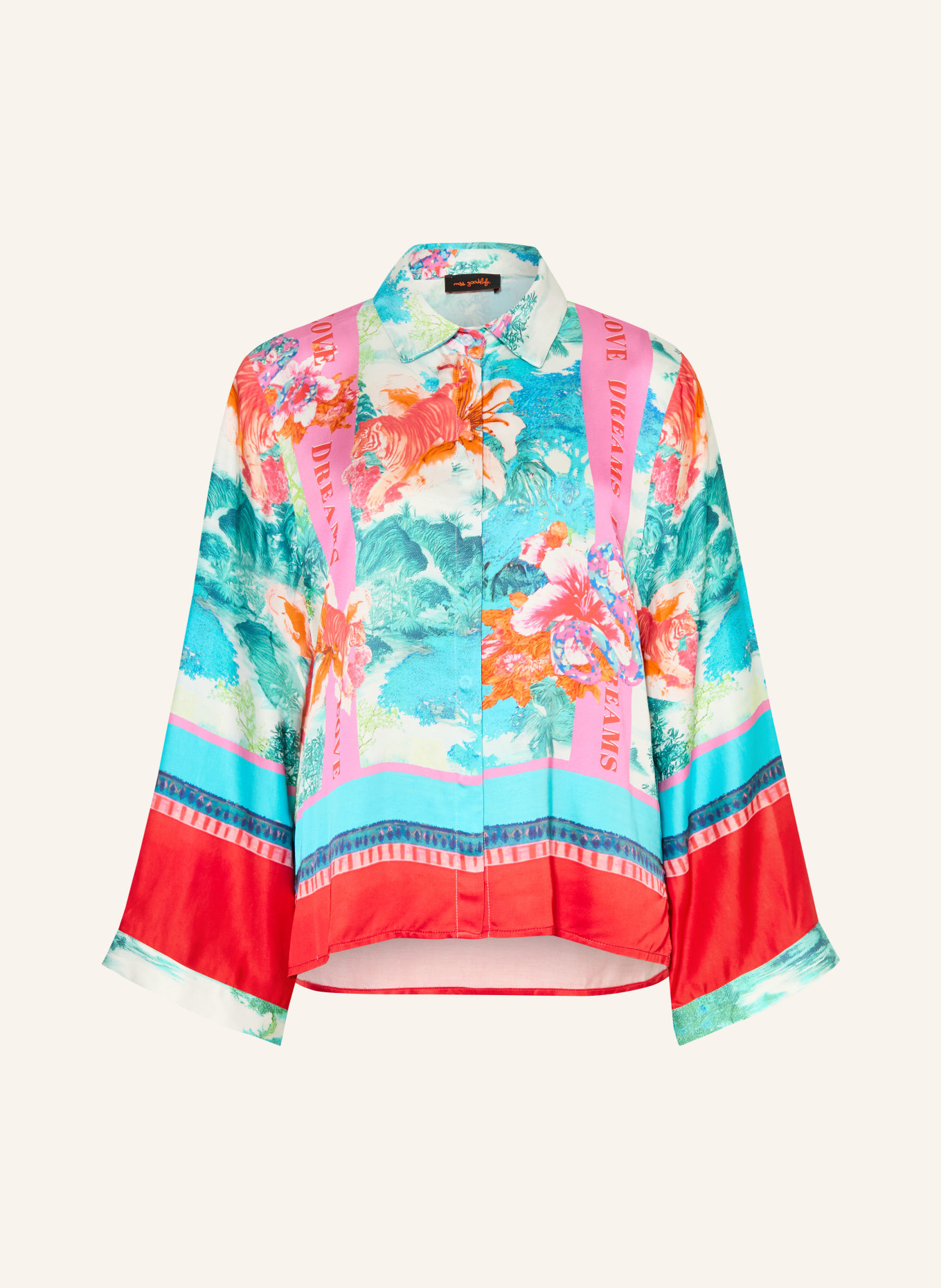 miss goodlife Hemdbluse aus Satin: PETROL / ROT / ORANGE